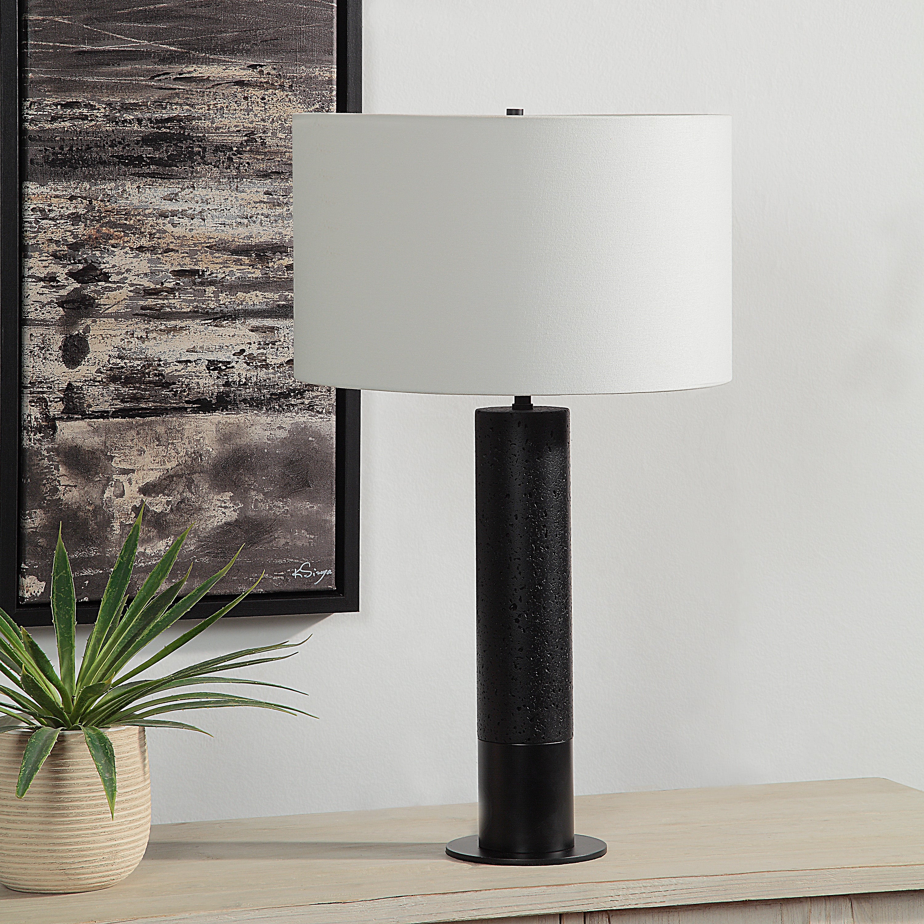 Kampen 28" Tall Matte Black Iron Table Lamp-Table Lamp-DECOROLALA
