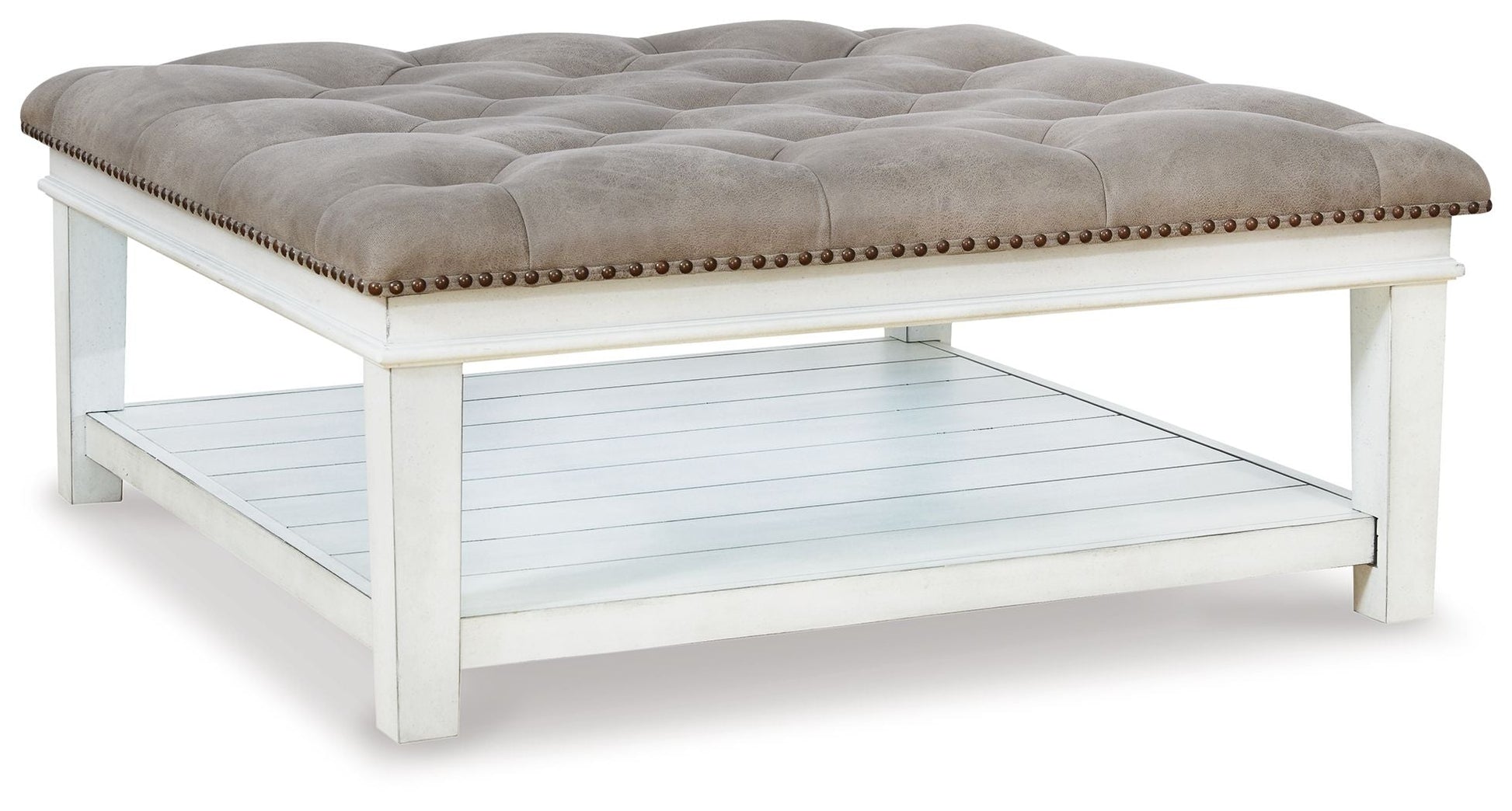 Kanwyn Ottoman Coffee Table - Whitewash 40"-Coffee Table Ottomans-DECOROLALA