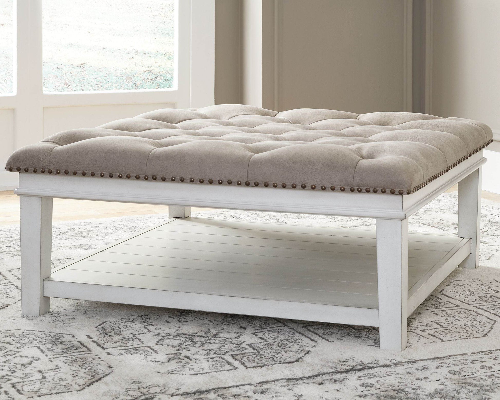 Kanwyn Ottoman Coffee Table - Whitewash 40"-Coffee Table Ottomans-DECOROLALA