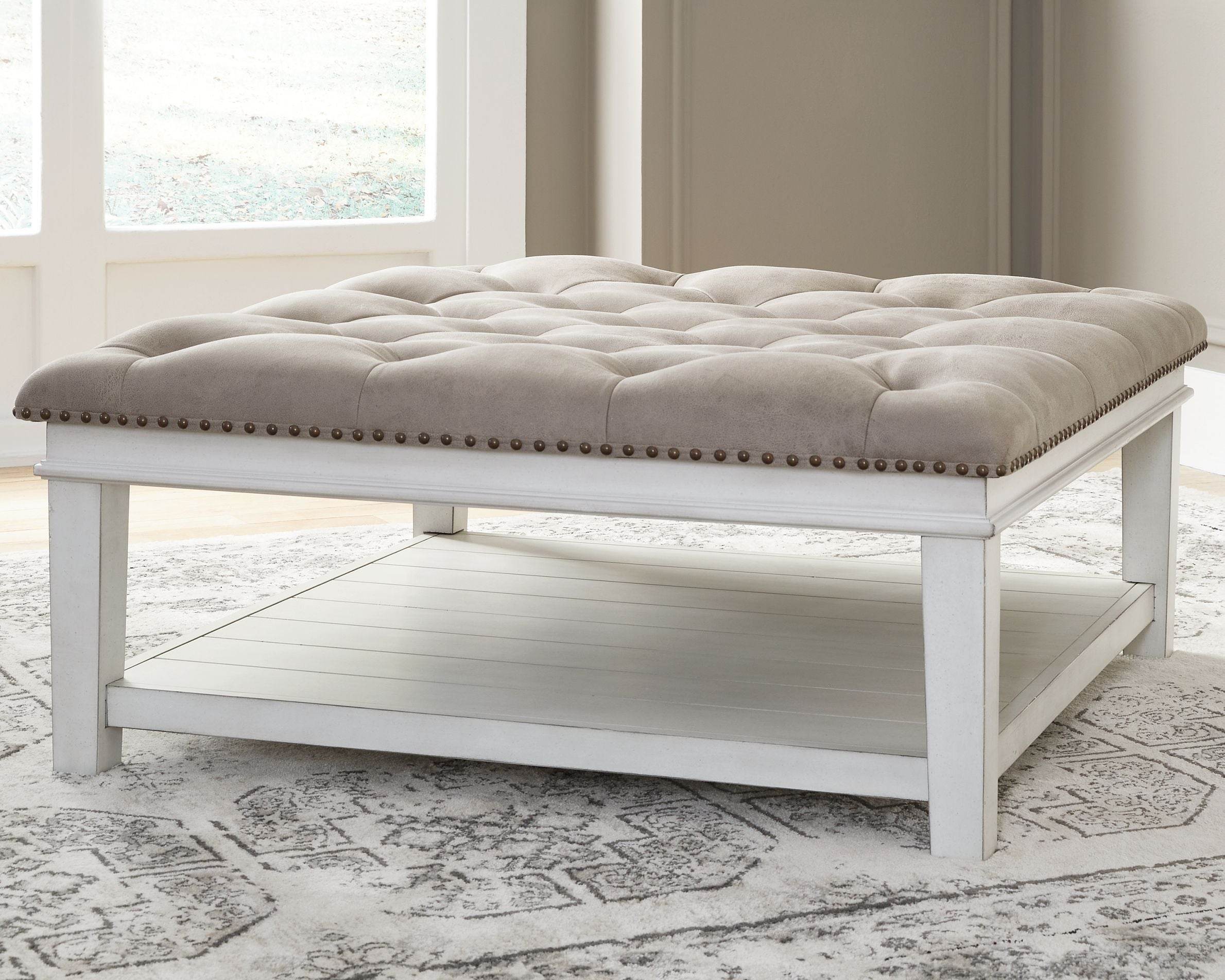 Kanwyn Ottoman Coffee Table - Whitewash 40"-Coffee Table Ottomans-DECOROLALA