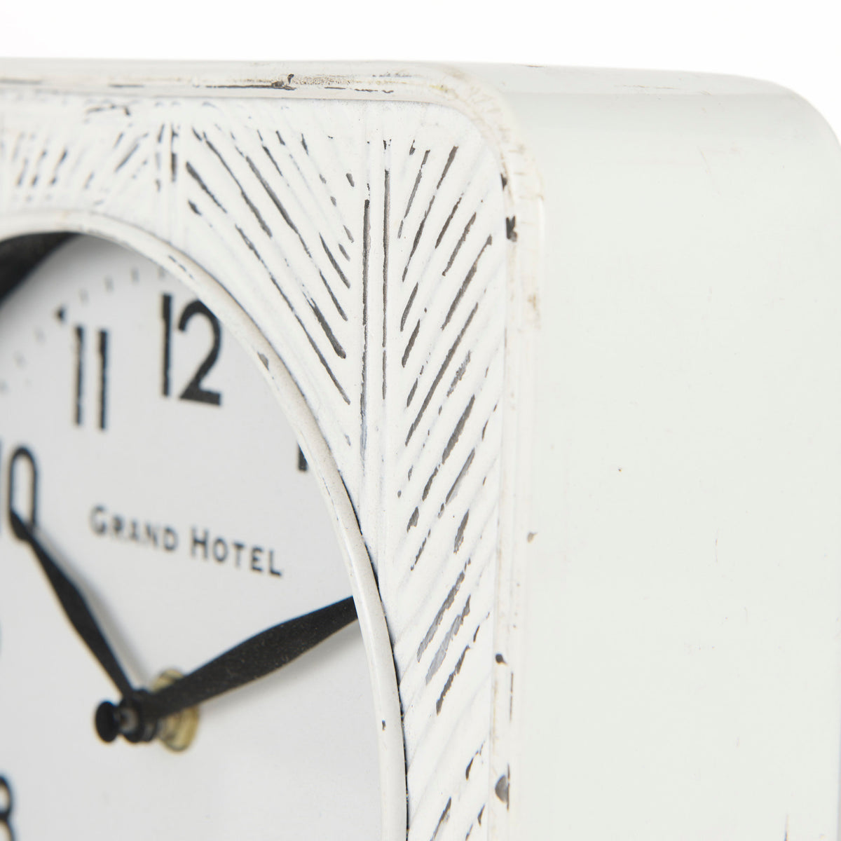 Karl 8.0L x 2.8W x 8.8H Rustic Iron Rounded Square Table Clock-Table Clocks-DECOROLALA