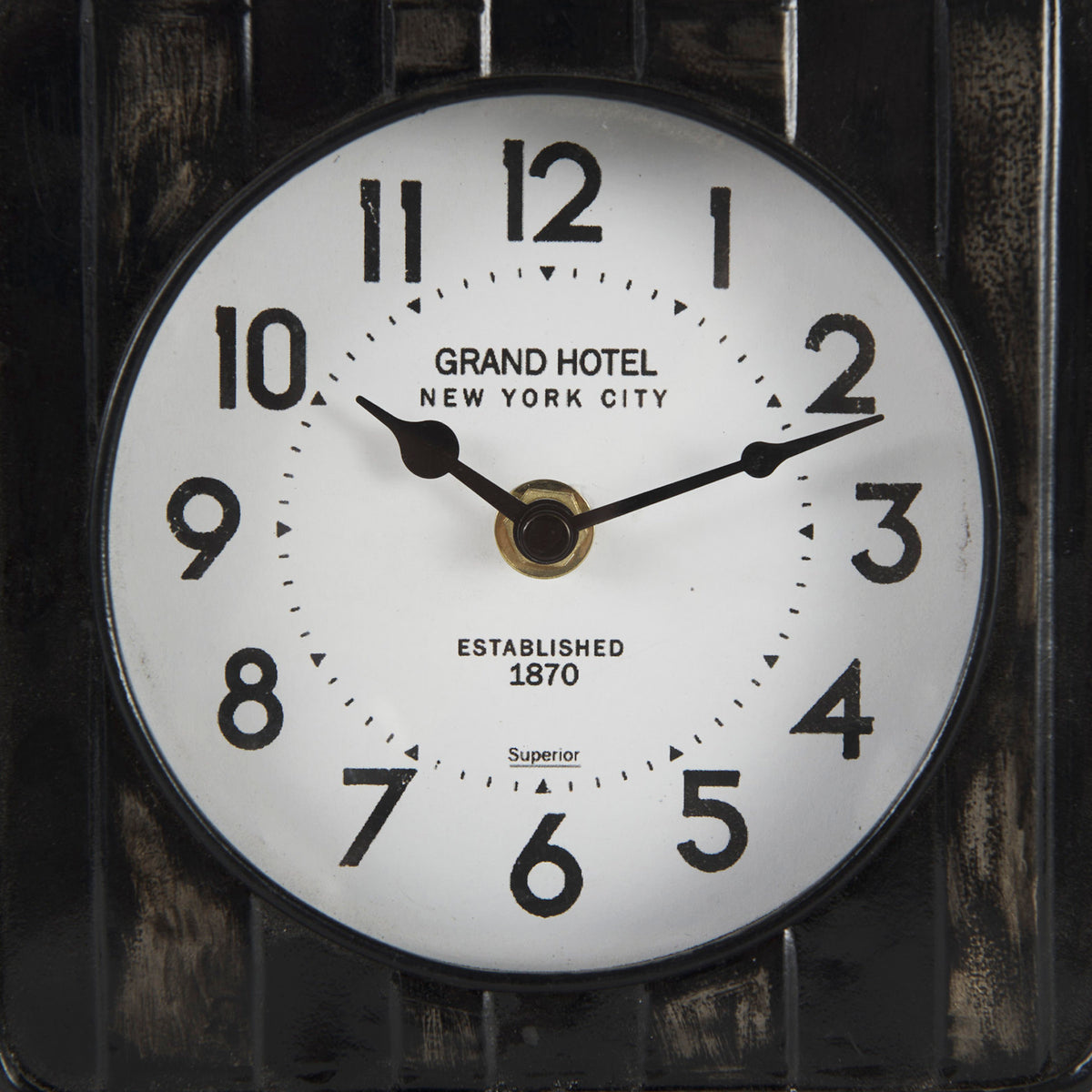Karl 8.0L x 2.8W x 8.8H Rustic Iron Rounded Square Table Clock-Table Clocks-DECOROLALA