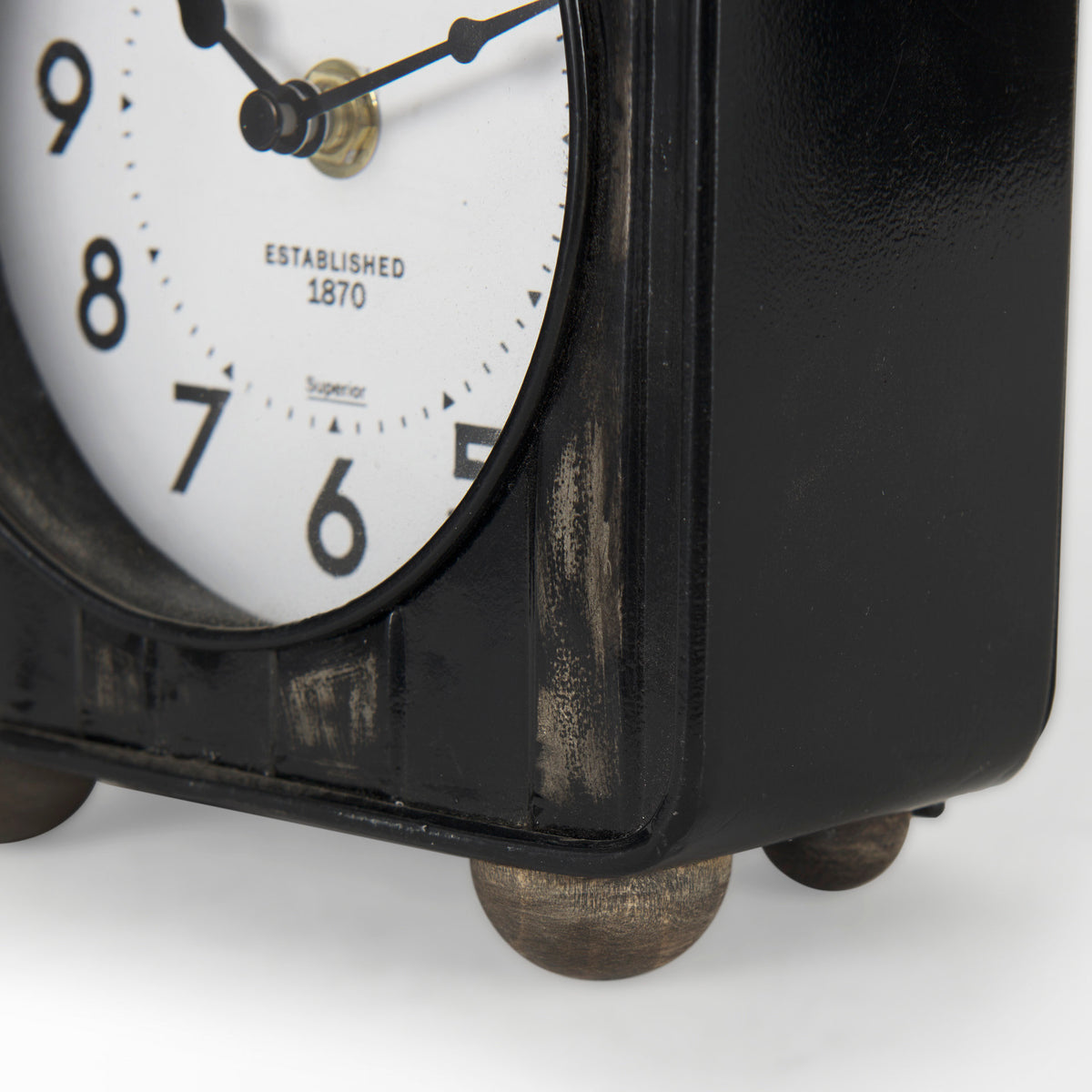 Karl 8.0L x 2.8W x 8.8H Rustic Iron Rounded Square Table Clock-Table Clocks-DECOROLALA