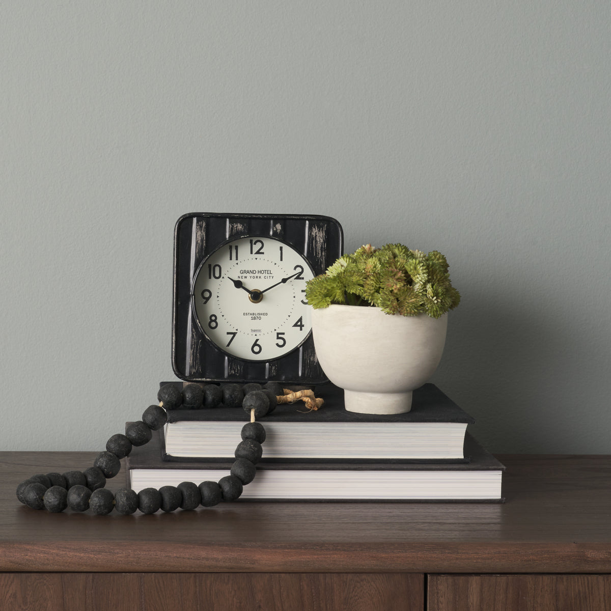 Karl 8.0L x 2.8W x 8.8H Rustic Iron Rounded Square Table Clock-Table Clocks-DECOROLALA
