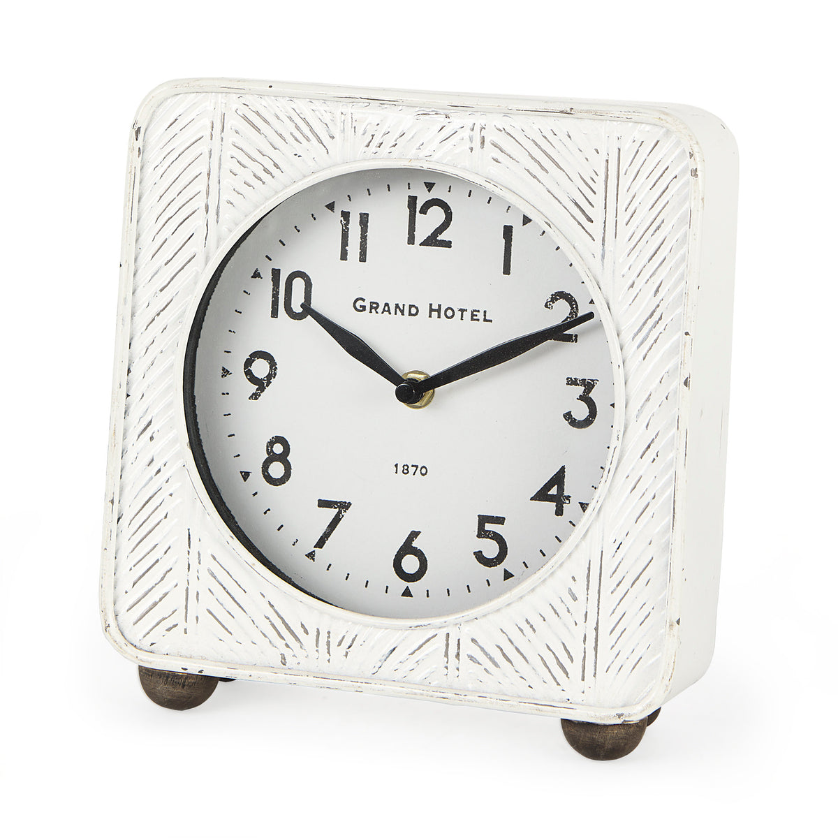Karl 8.0L x 2.8W x 8.8H Rustic Iron Rounded Square Table Clock-Table Clocks-DECOROLALA