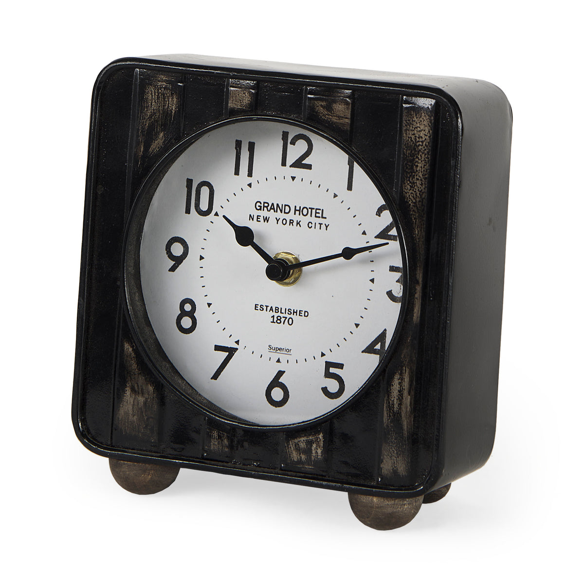 Karl 8.0L x 2.8W x 8.8H Rustic Iron Rounded Square Table Clock-Table Clocks-DECOROLALA