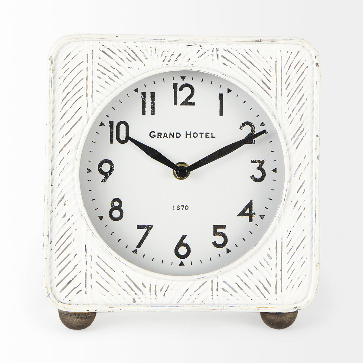 Karl 8.0L x 2.8W x 8.8H Rustic Iron Rounded Square Table Clock-Table Clocks-DECOROLALA