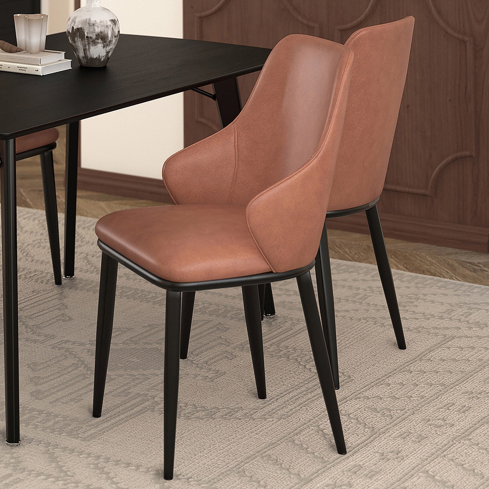 Kash Contemporary Dining Side Chair - Saddle Brown PU Leather-DECOROLALA