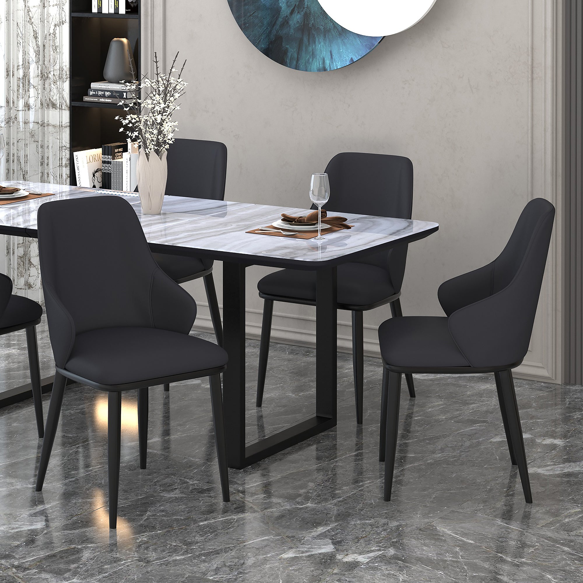 Kash Side Chair - Black PU Leather Contemporary Dining Chair-DECOROLALA