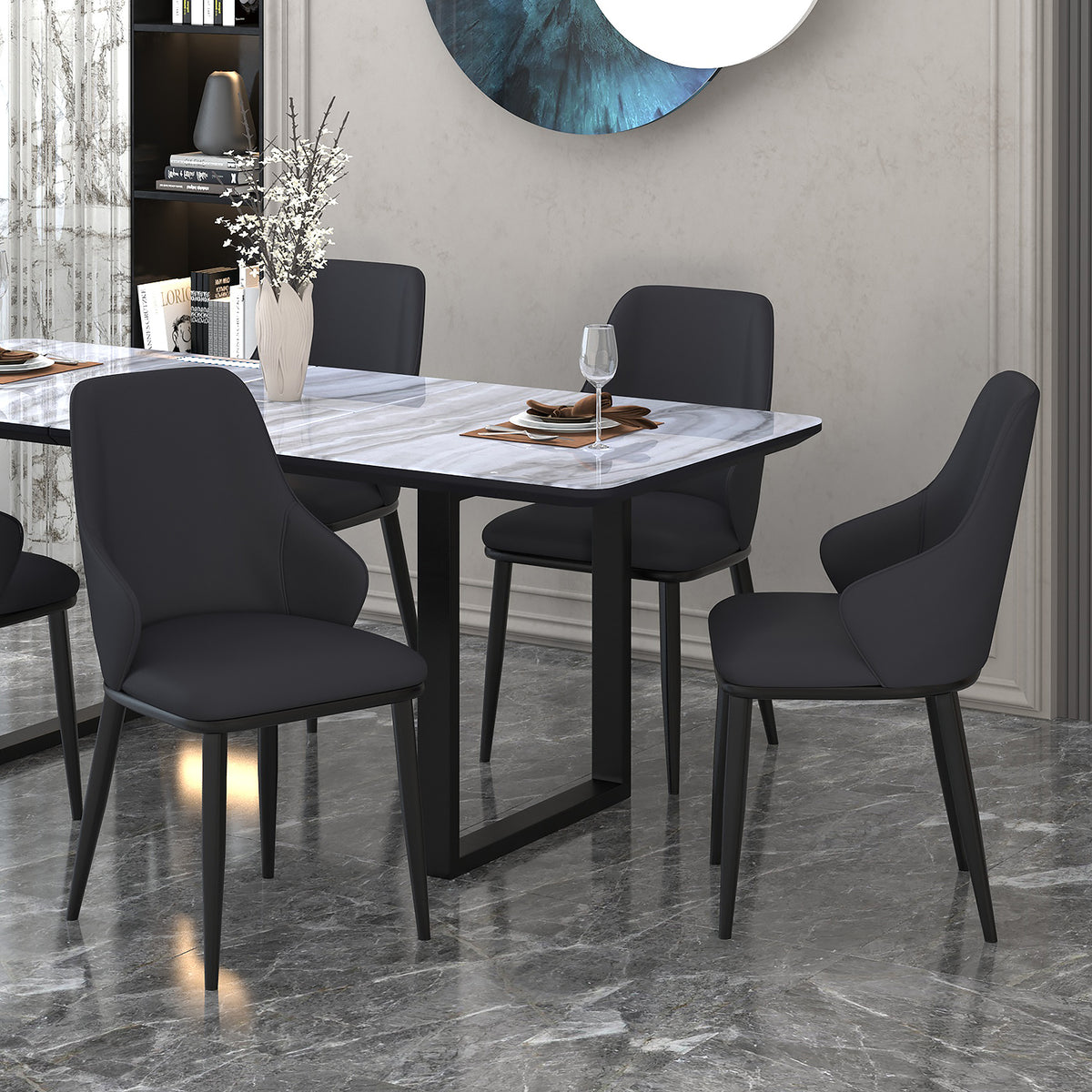 Kash Side Chair - Black PU Leather Contemporary Dining Chair-DECOROLALA