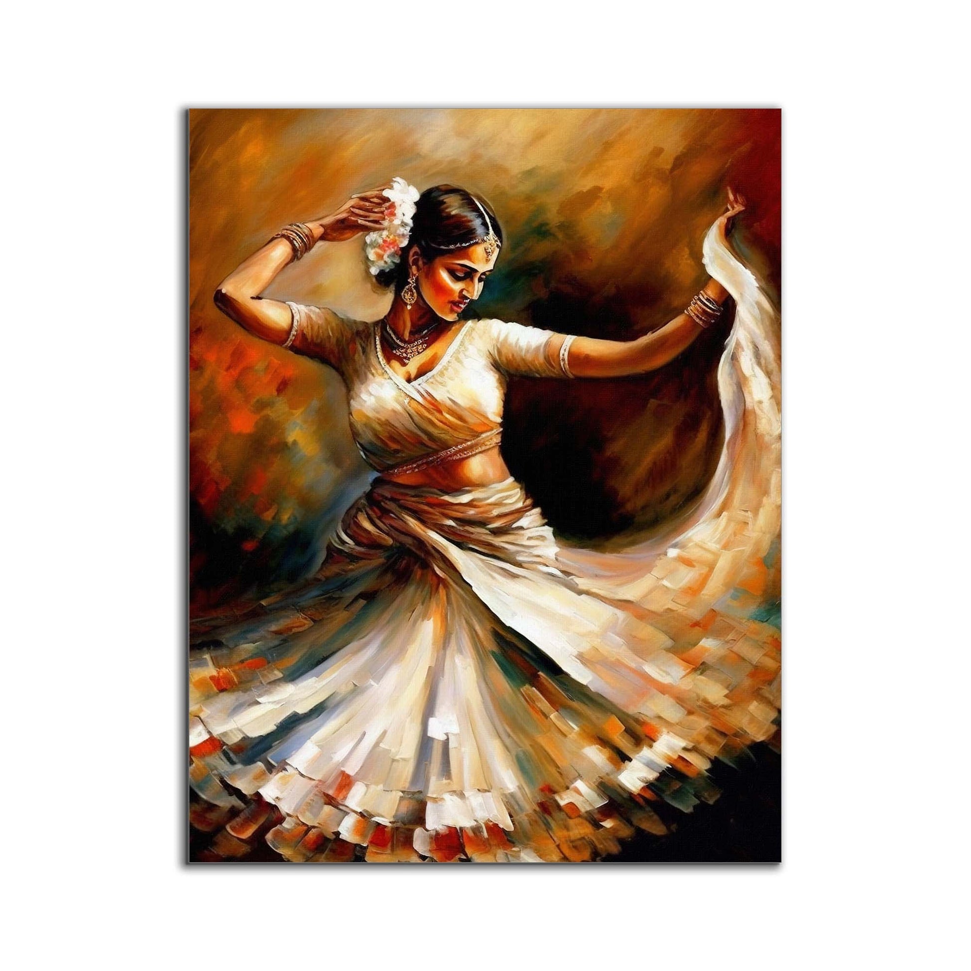 Kathik Dancer Canvas Print with Gold Finish-Wall Art-DECOROLALA
