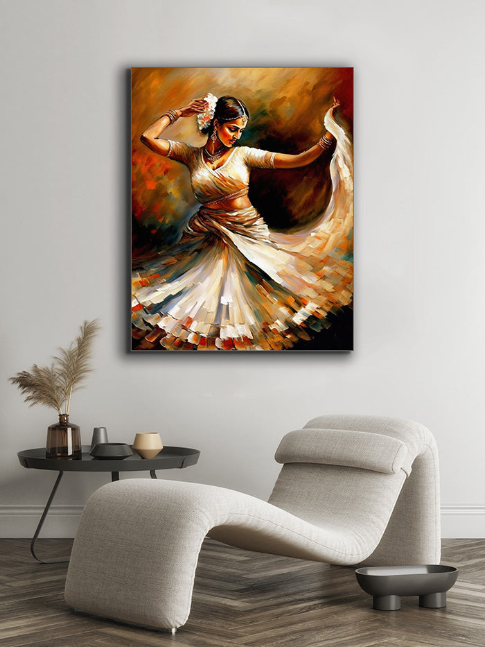 Kathik Dancer Canvas Print with Gold Finish-Wall Art-DECOROLALA