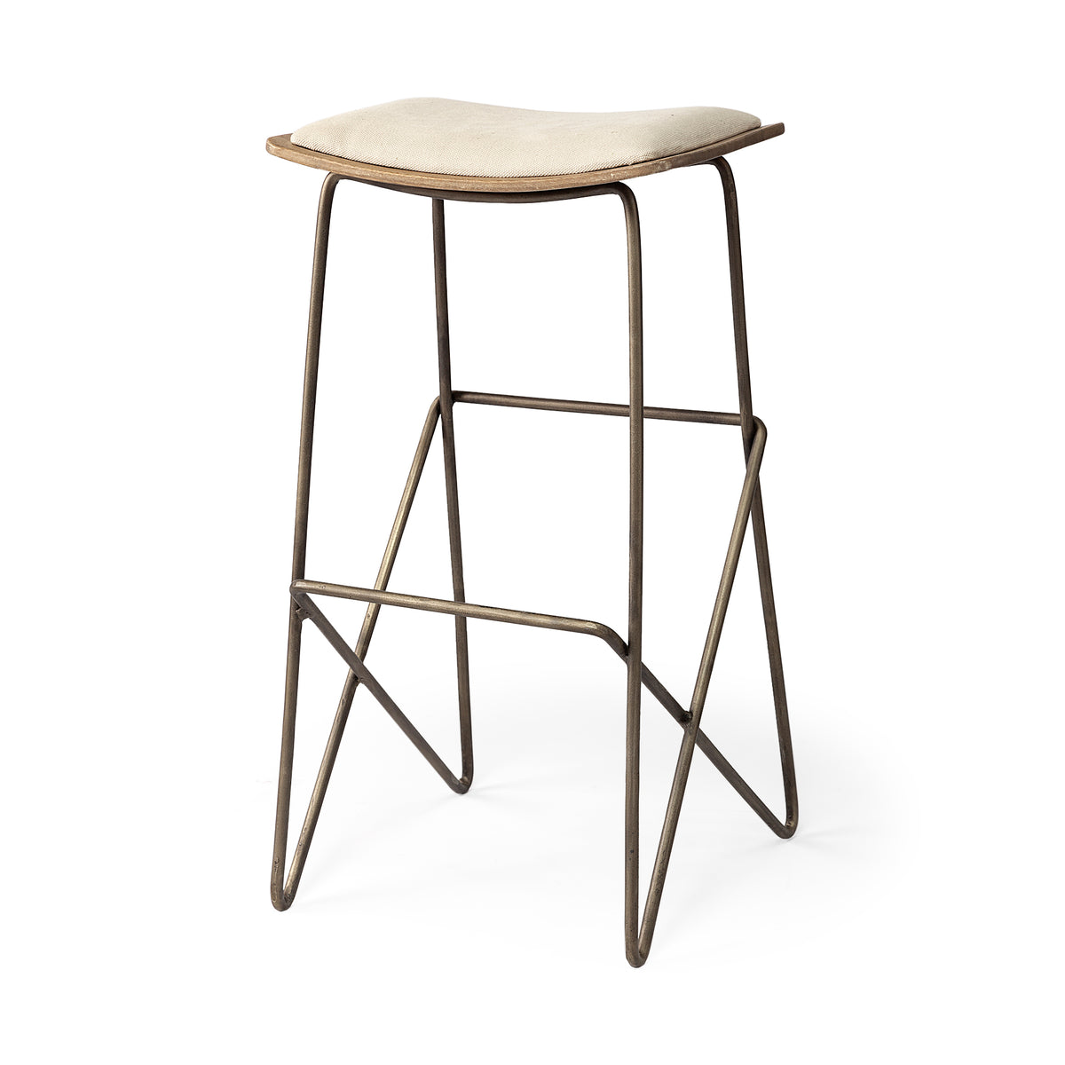 Katniss 30" Total Height Cream Fabric Seat Gold Metal Frame Bar Stool-Bar Stools-DECOROLALA