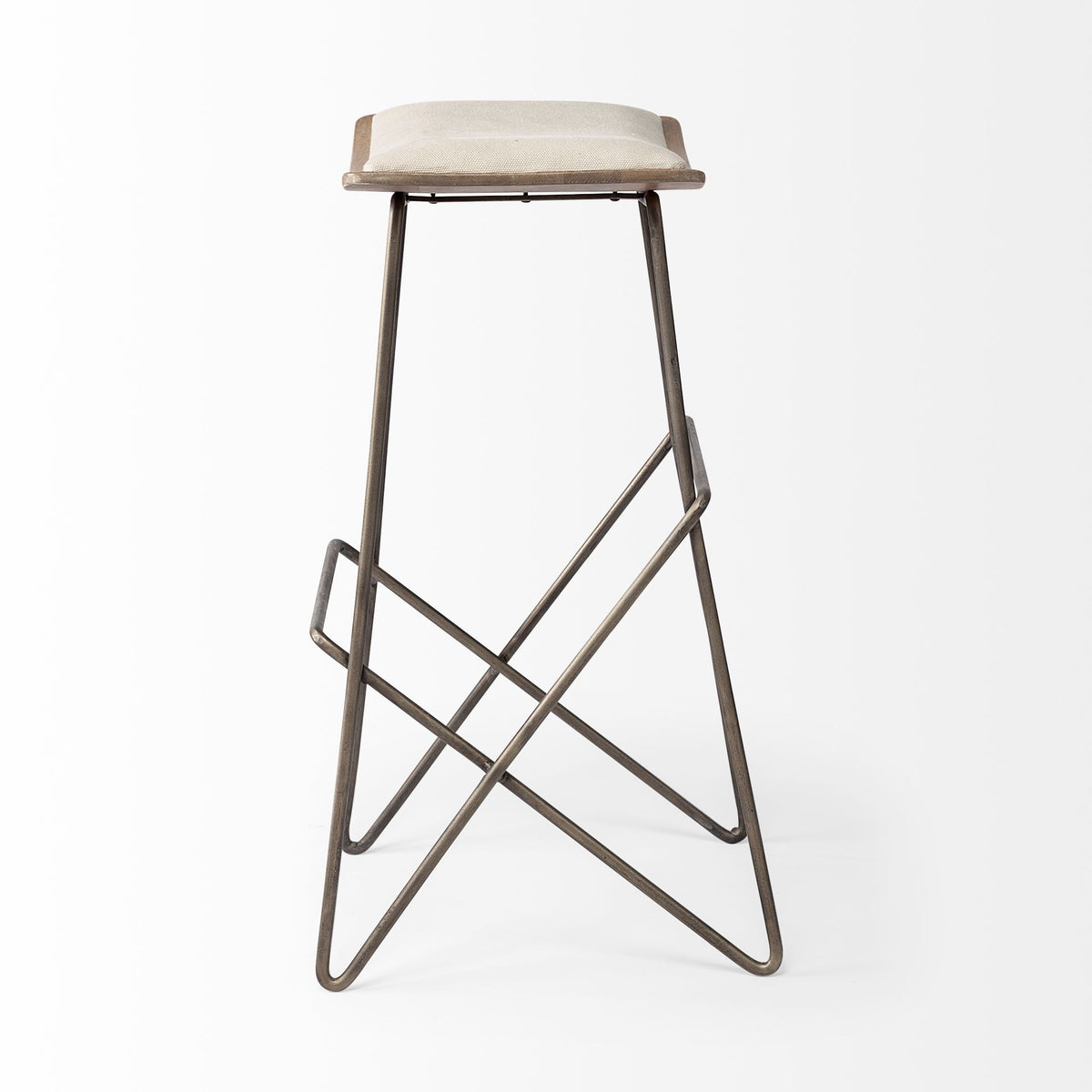 Katniss 30" Total Height Cream Fabric Seat Gold Metal Frame Bar Stool-Bar Stools-DECOROLALA
