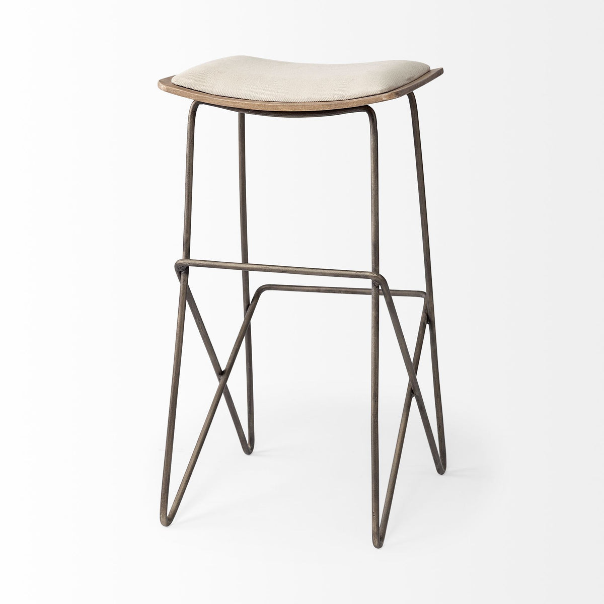 Katniss 30" Total Height Cream Fabric Seat Gold Metal Frame Bar Stool-Bar Stools-DECOROLALA