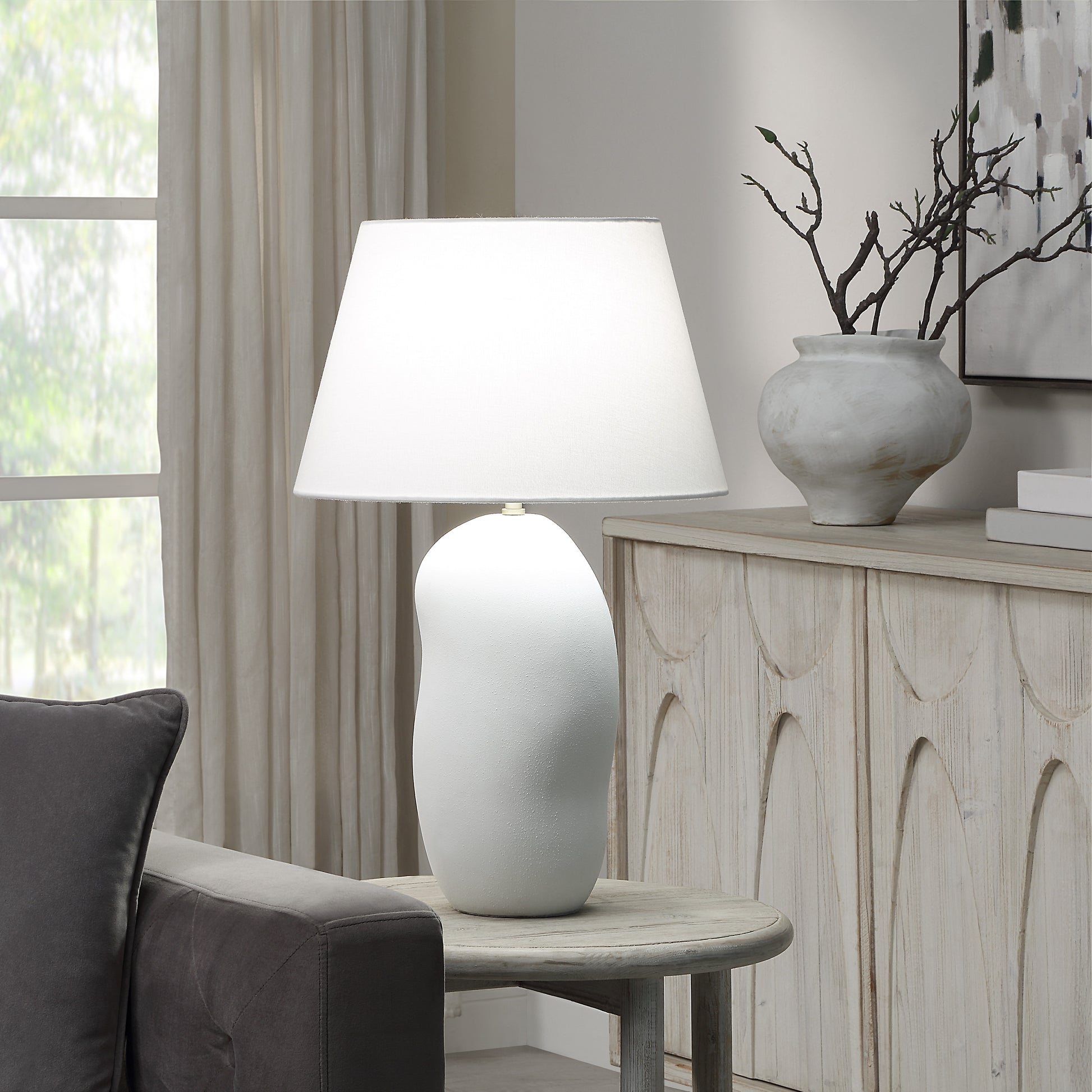 Katya 25" Table Lamp, Matte White-Table Lamp-DECOROLALA