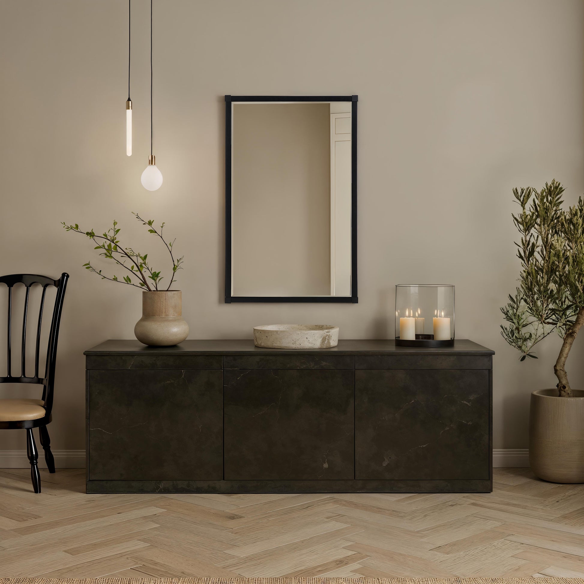 Kauri 35" H x 22" W Wall Mirror, Black-Mirror-DECOROLALA