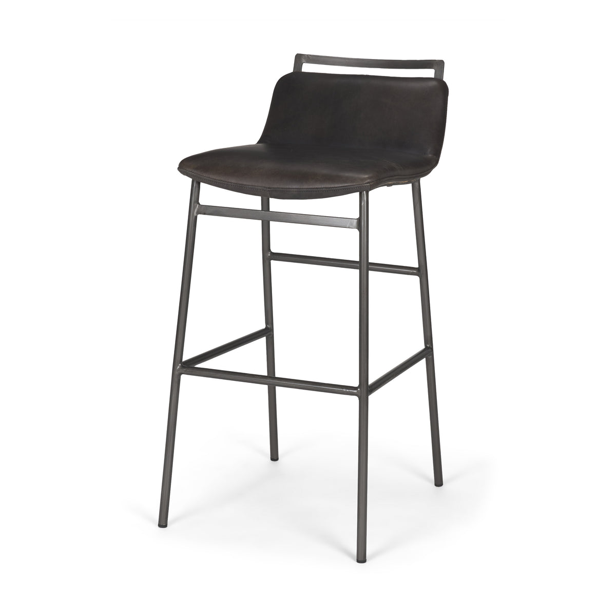 Kavalan 37.5" Total Height Ebony Leather Seat Black Metal Frame Bar Stool-Bar Stools-DECOROLALA
