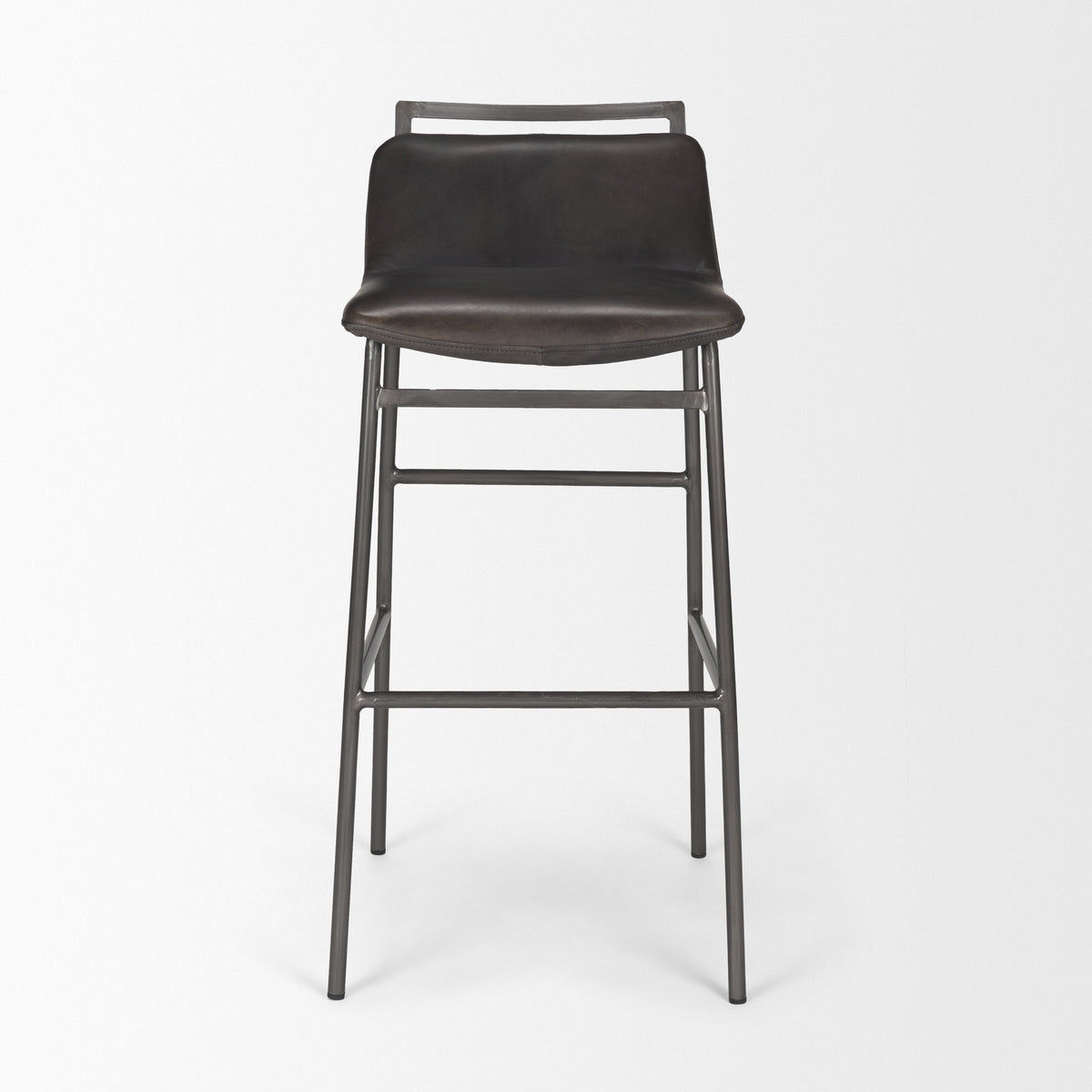 Kavalan 37.5" Total Height Ebony Leather Seat Black Metal Frame Bar Stool-Bar Stools-DECOROLALA