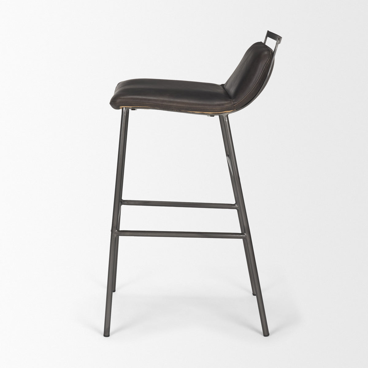 Kavalan 37.5" Total Height Ebony Leather Seat Black Metal Frame Bar Stool-Bar Stools-DECOROLALA