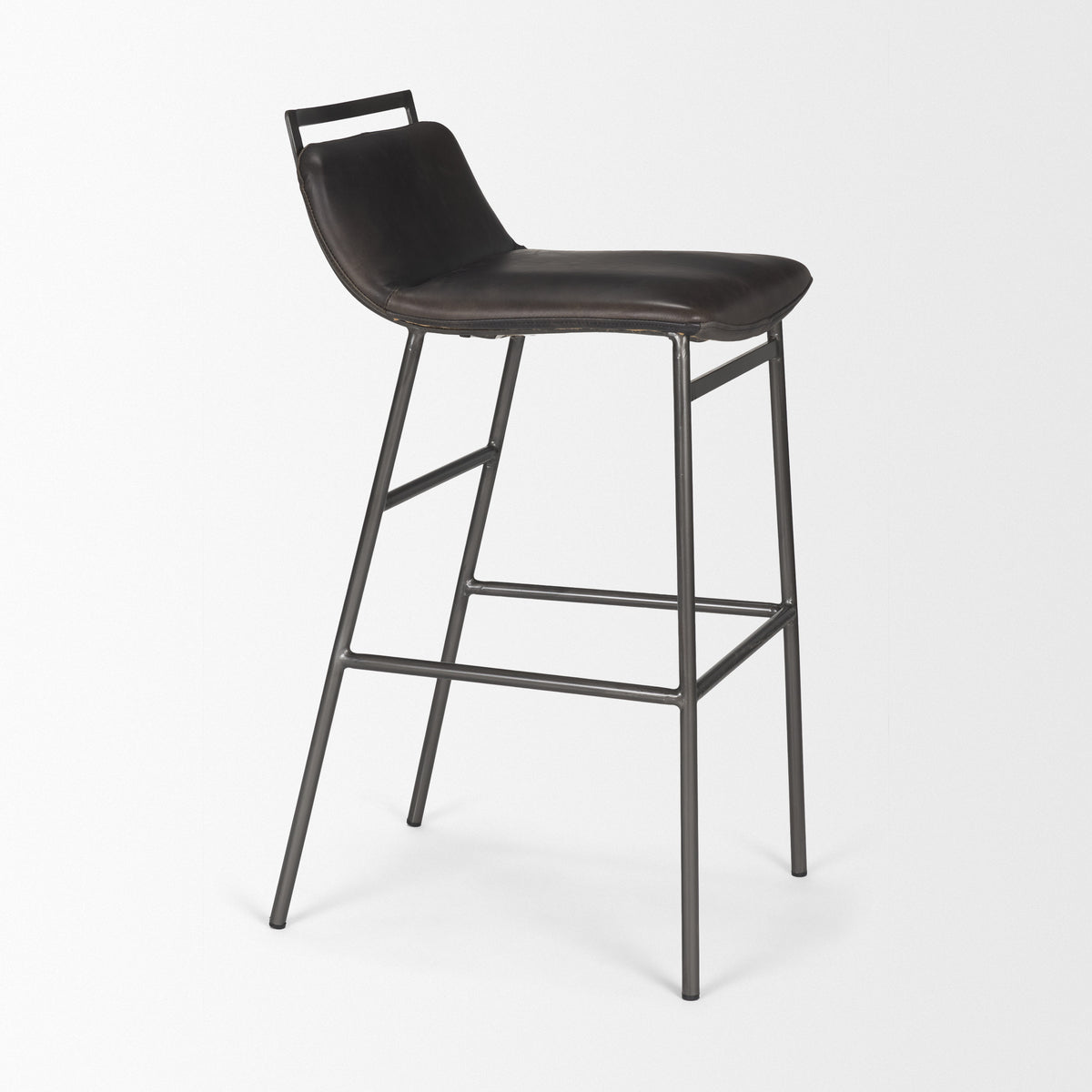 Kavalan 37.5" Total Height Ebony Leather Seat Black Metal Frame Bar Stool-Bar Stools-DECOROLALA