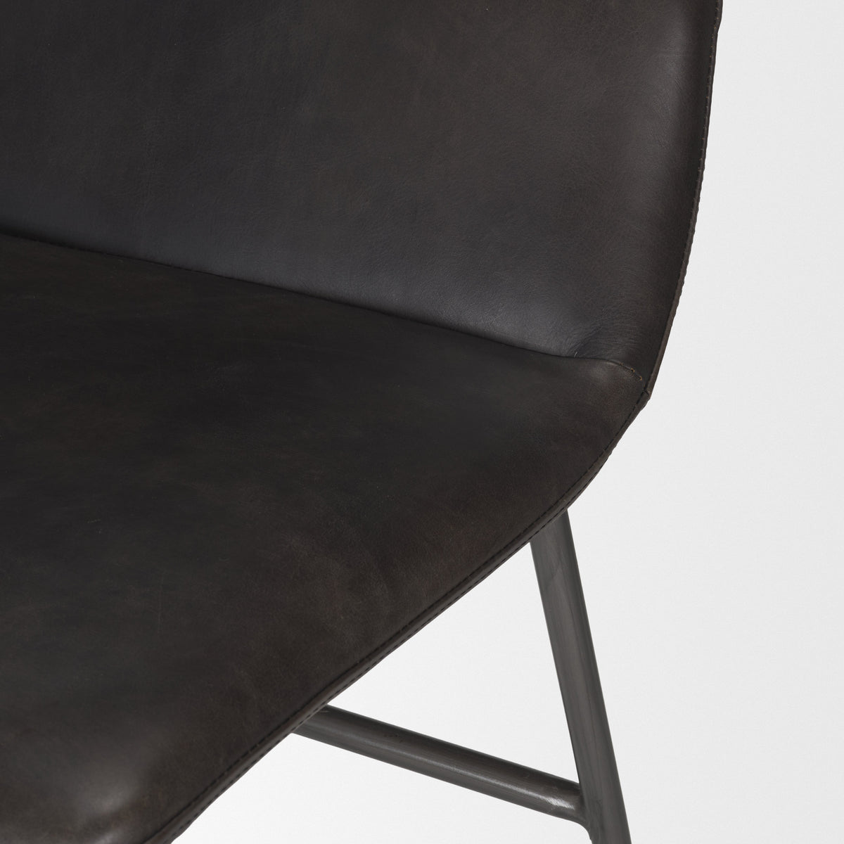 Kavalan 37.5" Total Height Ebony Leather Seat Black Metal Frame Bar Stool-Bar Stools-DECOROLALA