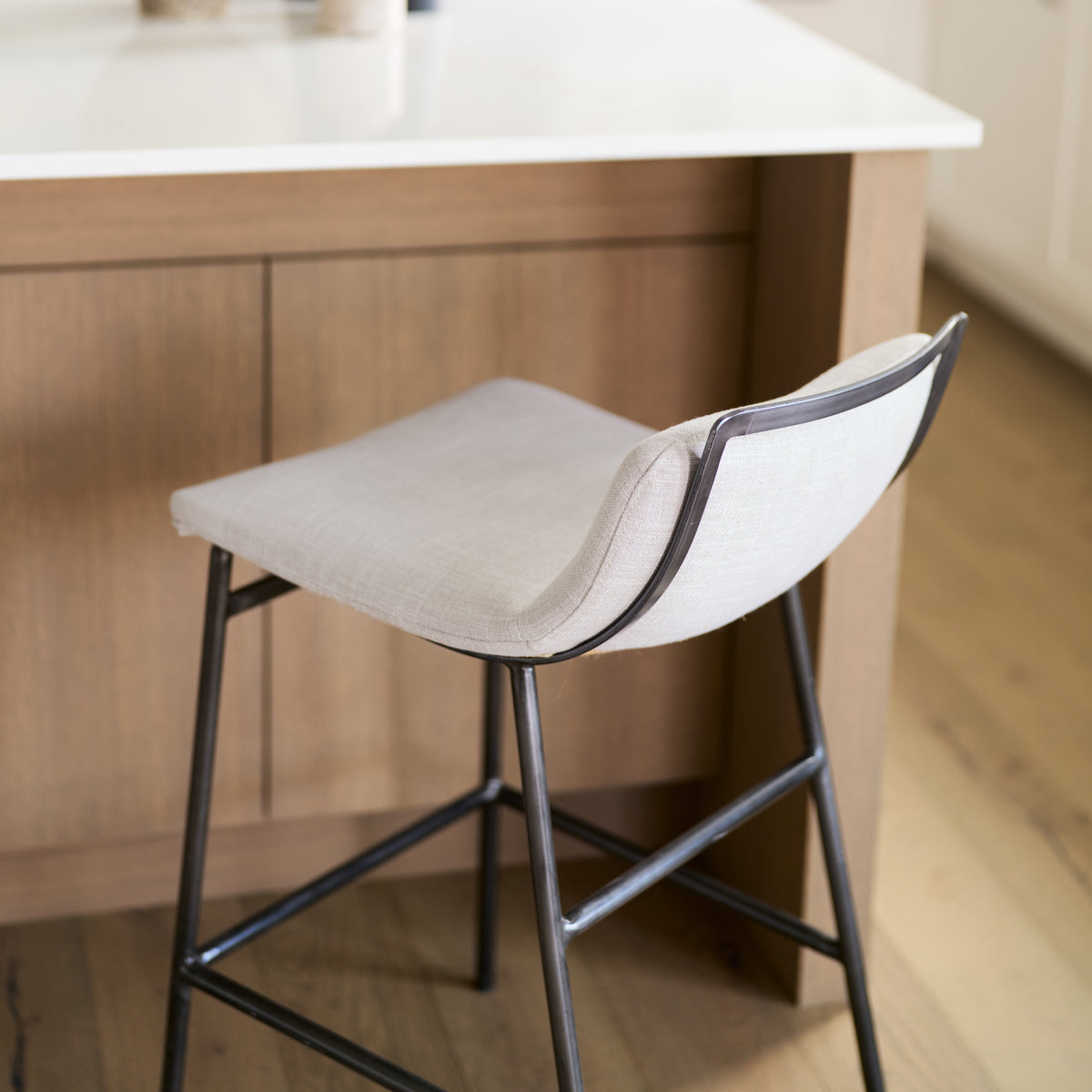 Kavalan 33.5" Total Height Beige Upholstered Seat Gray Metal Frame Counter Stool-Bar Stools-DECOROLALA