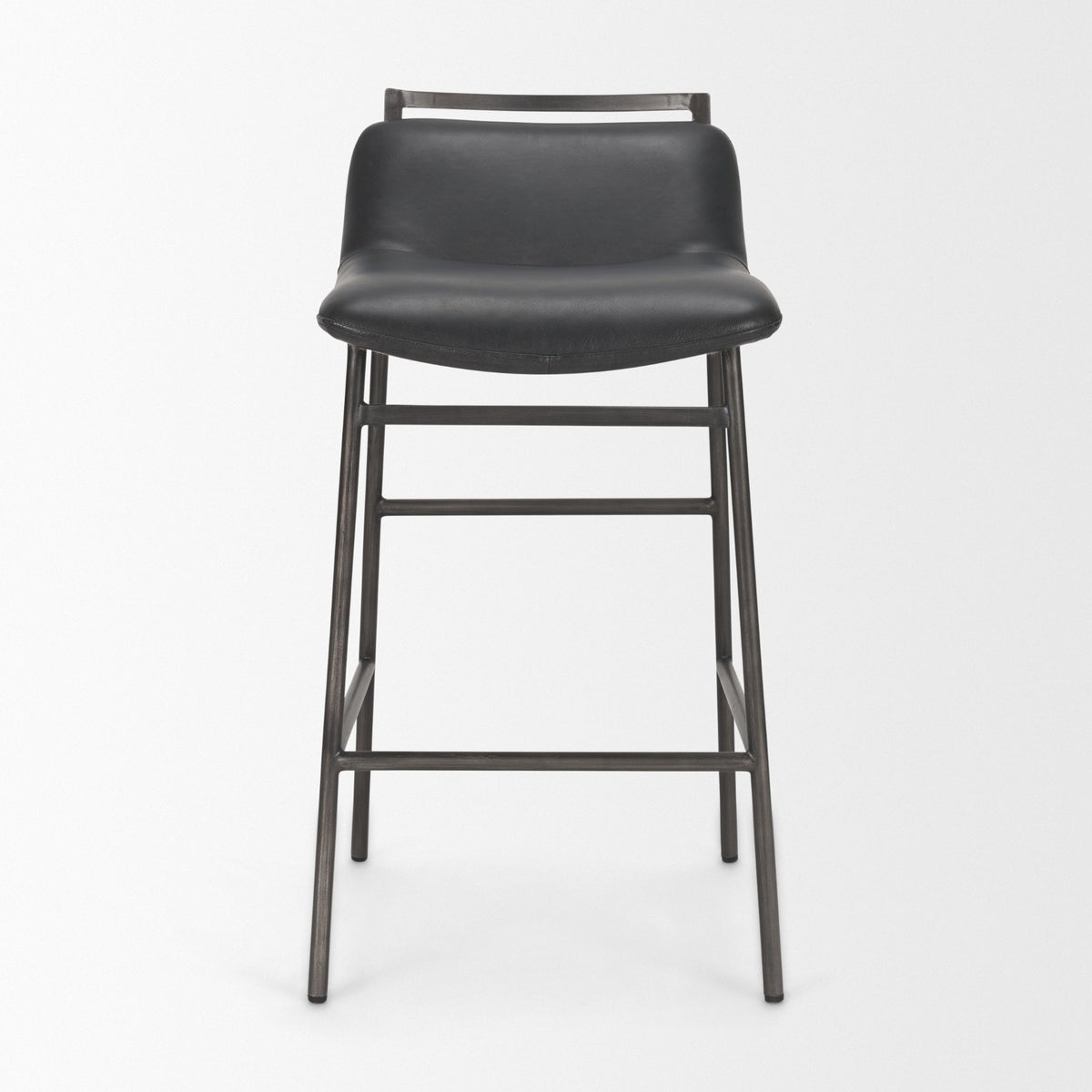 Kavalan 33.5" Total Height Chocolate Leather Seat Gun Metal Frame Counter Stool-Bar Stools-DECOROLALA