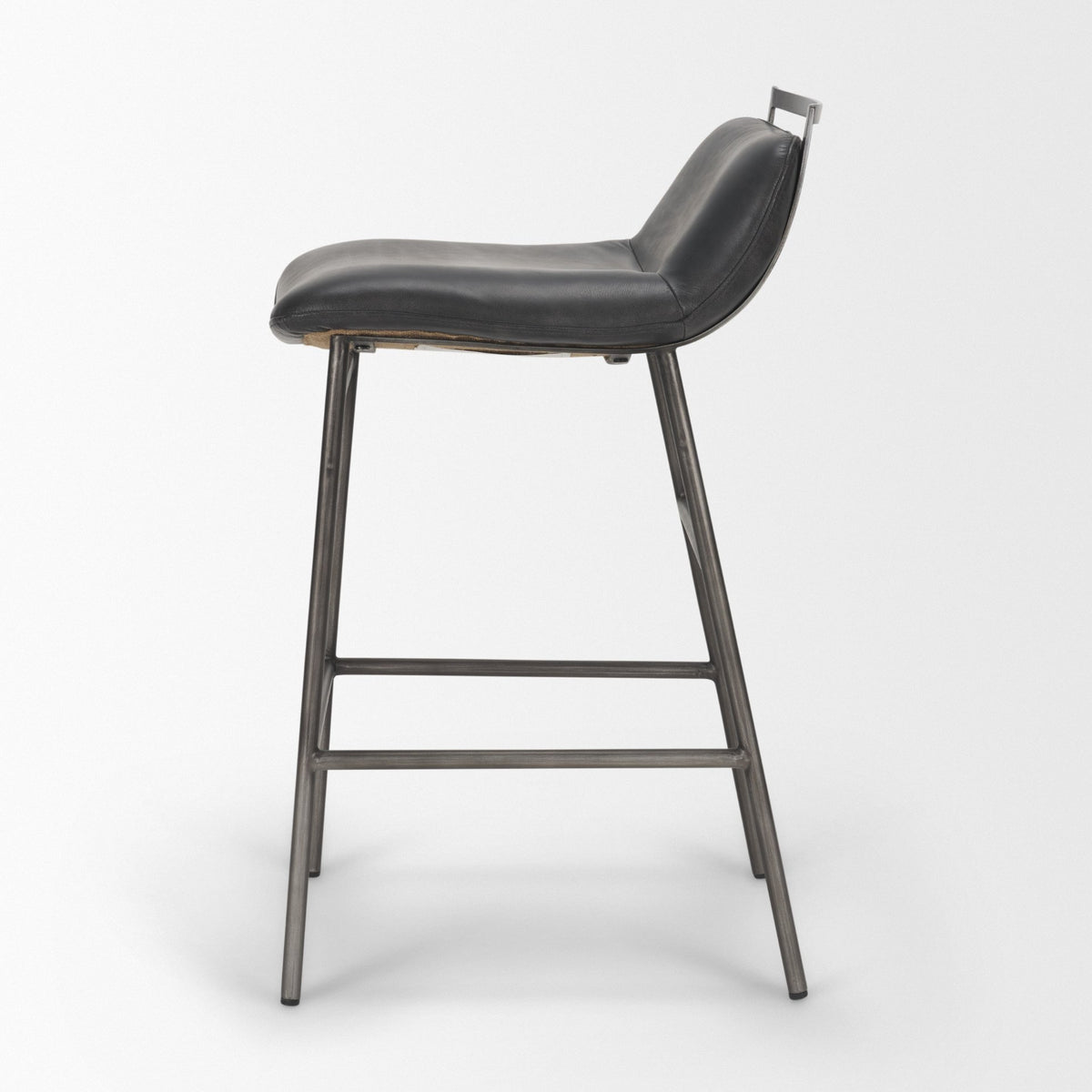 Kavalan 33.5" Total Height Chocolate Leather Seat Gun Metal Frame Counter Stool-Bar Stools-DECOROLALA
