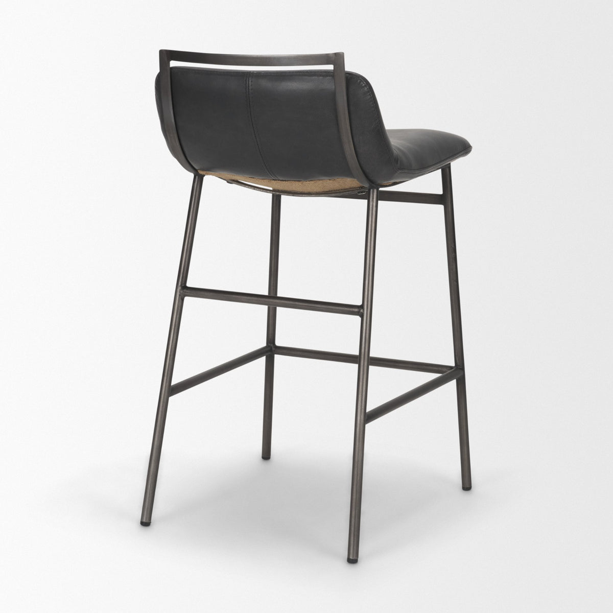 Kavalan 33.5" Total Height Chocolate Leather Seat Gun Metal Frame Counter Stool-Bar Stools-DECOROLALA