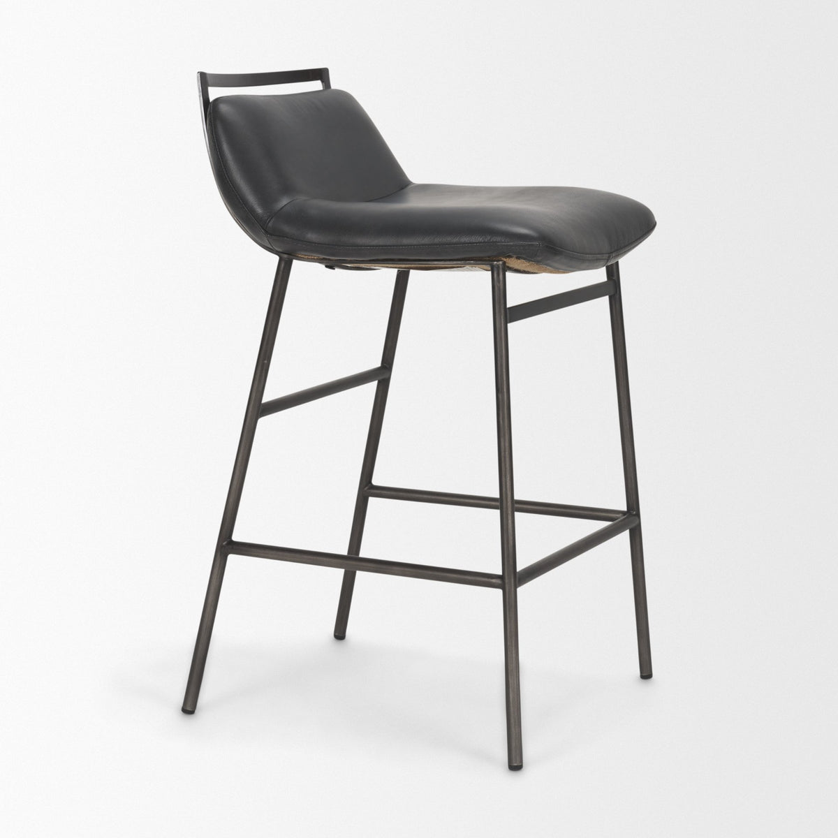 Kavalan 33.5" Total Height Chocolate Leather Seat Gun Metal Frame Counter Stool-Bar Stools-DECOROLALA