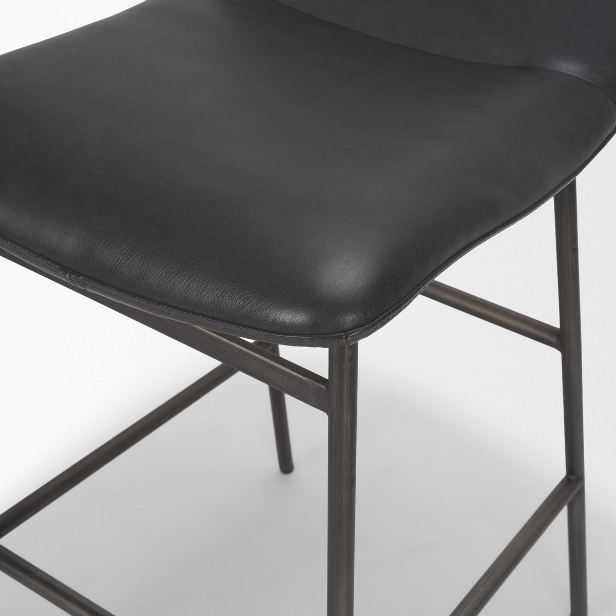 Kavalan 33.5" Total Height Chocolate Leather Seat Gun Metal Frame Counter Stool-Bar Stools-DECOROLALA