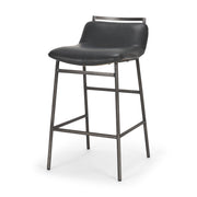 Kavalan 33.5" Total Height Chocolate Leather Seat Gun Metal Frame Counter Stool-Bar Stools-DECOROLALA