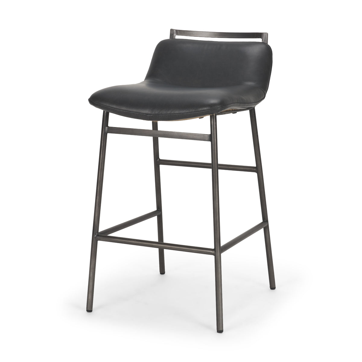 Kavalan 33.5" Total Height Chocolate Leather Seat Gun Metal Frame Counter Stool-Bar Stools-DECOROLALA