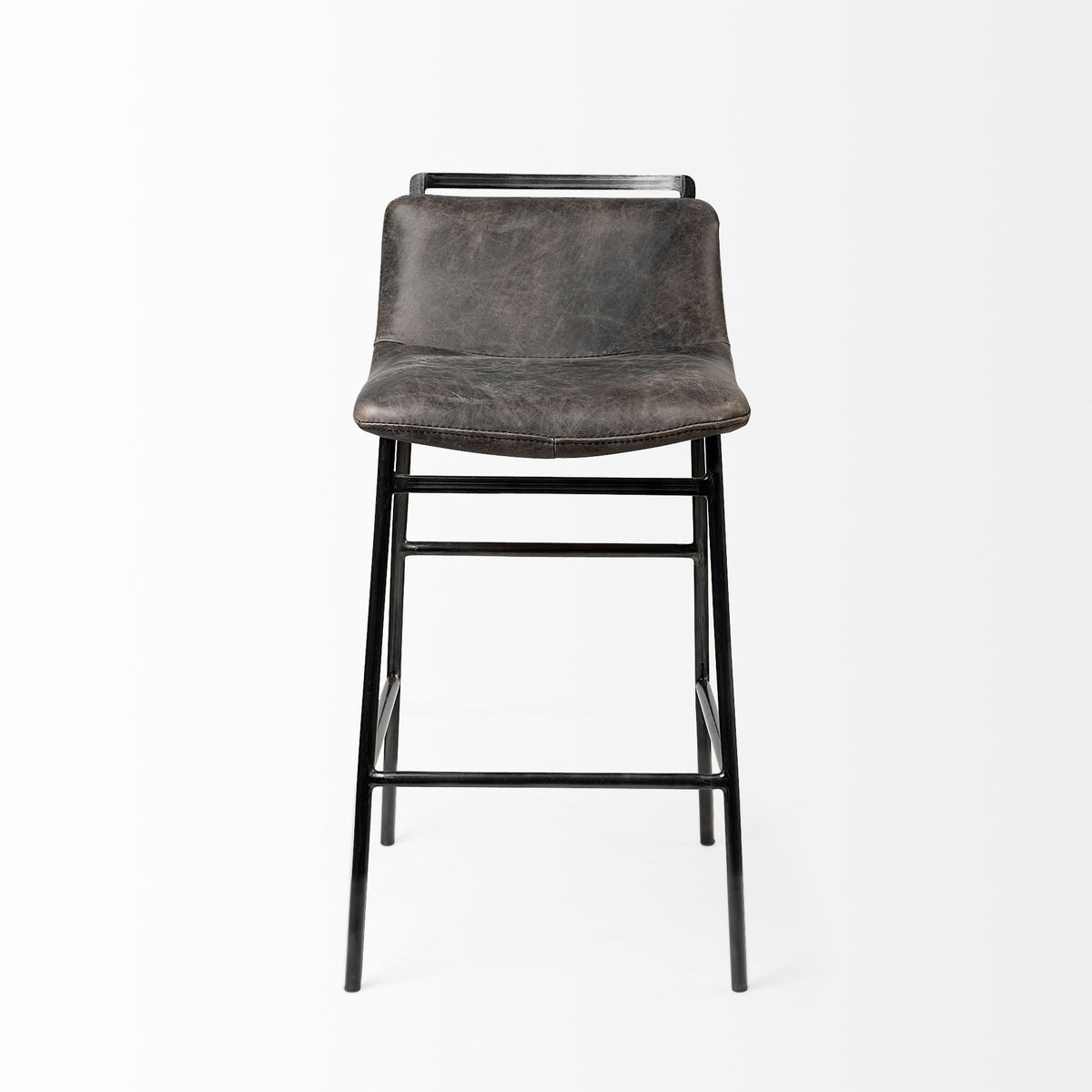 Kavalan 33.5" Total Height Ebony Leather Seat Black Metal Frame Counter Stool-Bar Stools-DECOROLALA