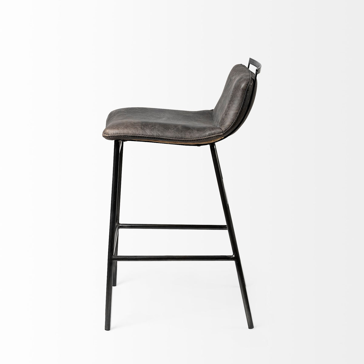 Kavalan 33.5" Total Height Ebony Leather Seat Black Metal Frame Counter Stool-Bar Stools-DECOROLALA