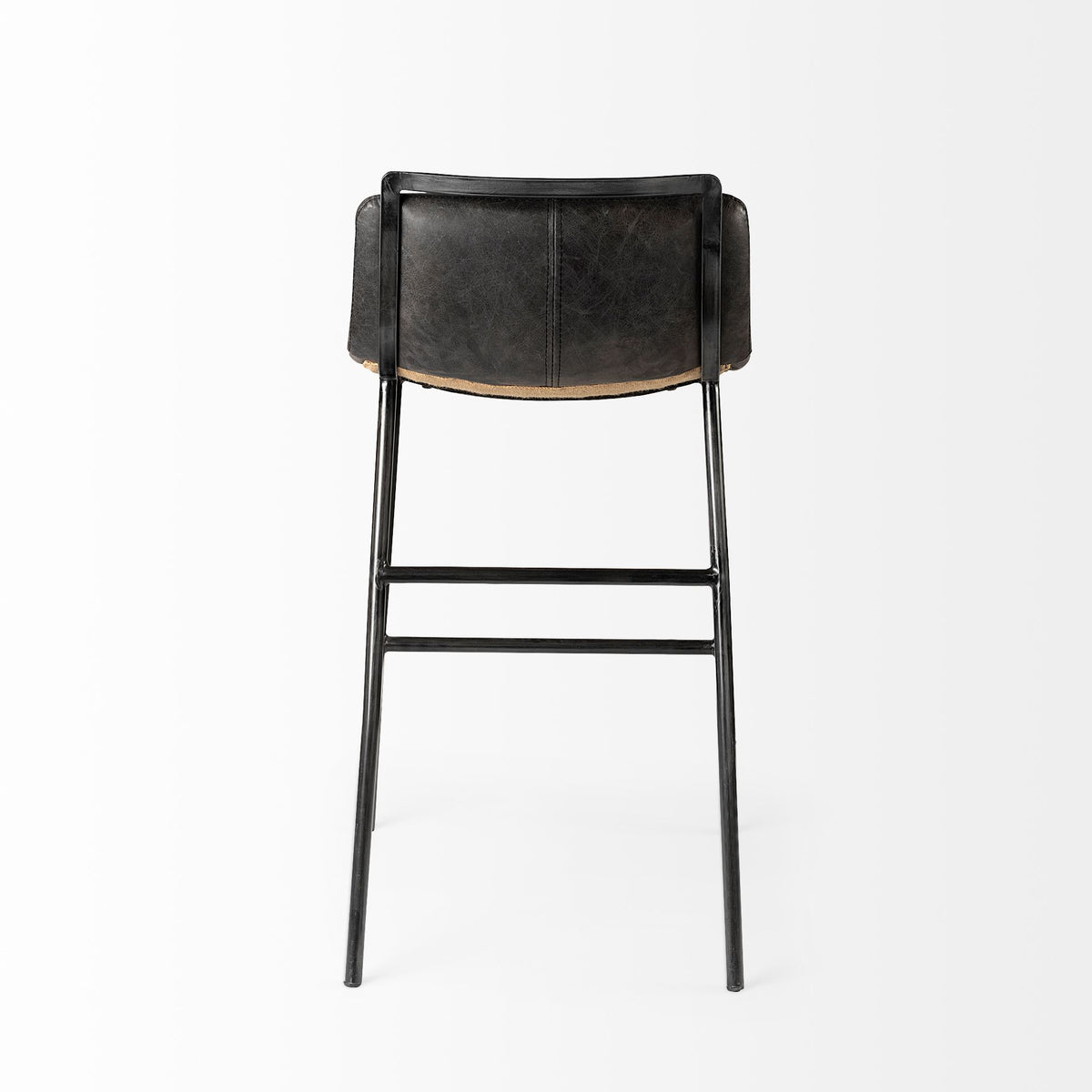 Kavalan 33.5" Total Height Ebony Leather Seat Black Metal Frame Counter Stool-Bar Stools-DECOROLALA