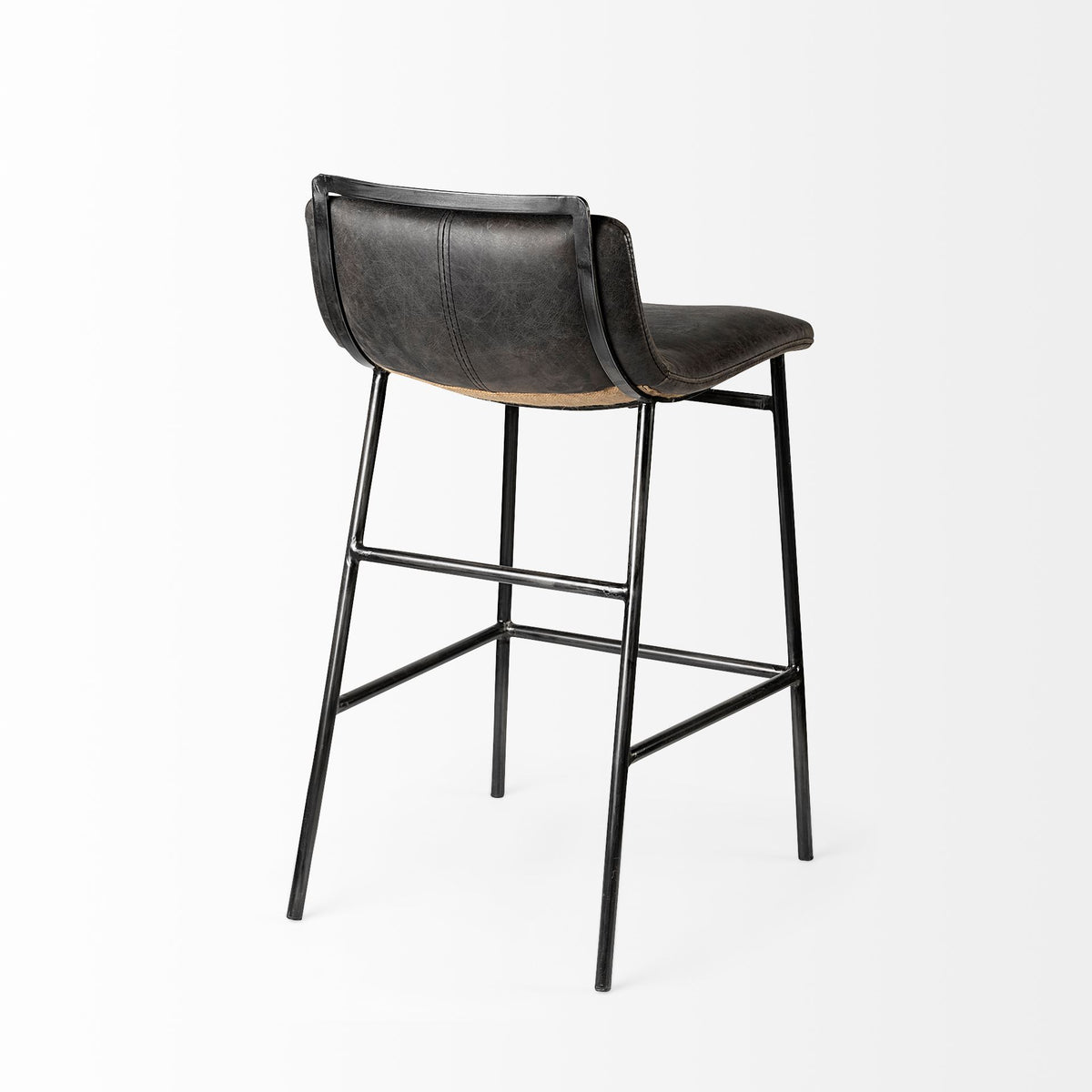 Kavalan 33.5" Total Height Ebony Leather Seat Black Metal Frame Counter Stool-Bar Stools-DECOROLALA