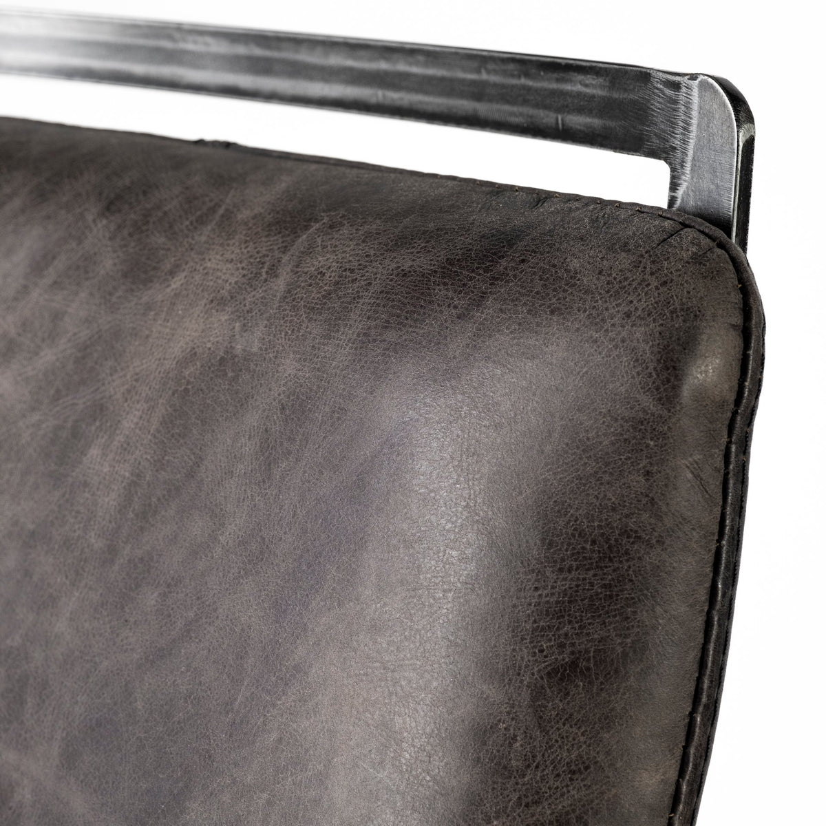 Kavalan 33.5" Total Height Ebony Leather Seat Black Metal Frame Counter Stool-Bar Stools-DECOROLALA