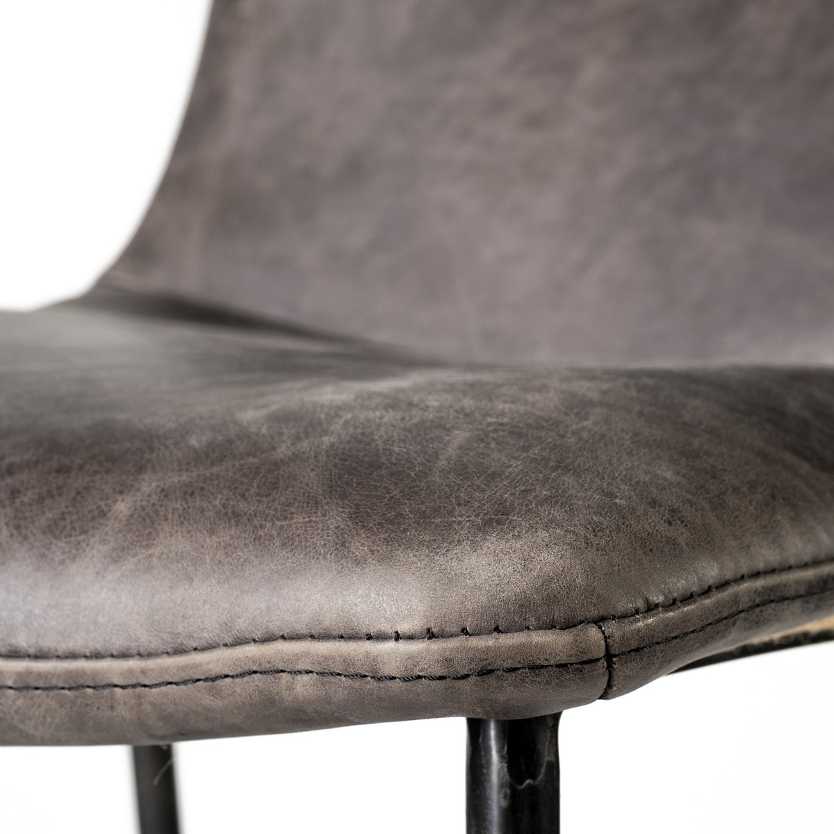 Kavalan 33.5" Total Height Ebony Leather Seat Black Metal Frame Counter Stool-Bar Stools-DECOROLALA