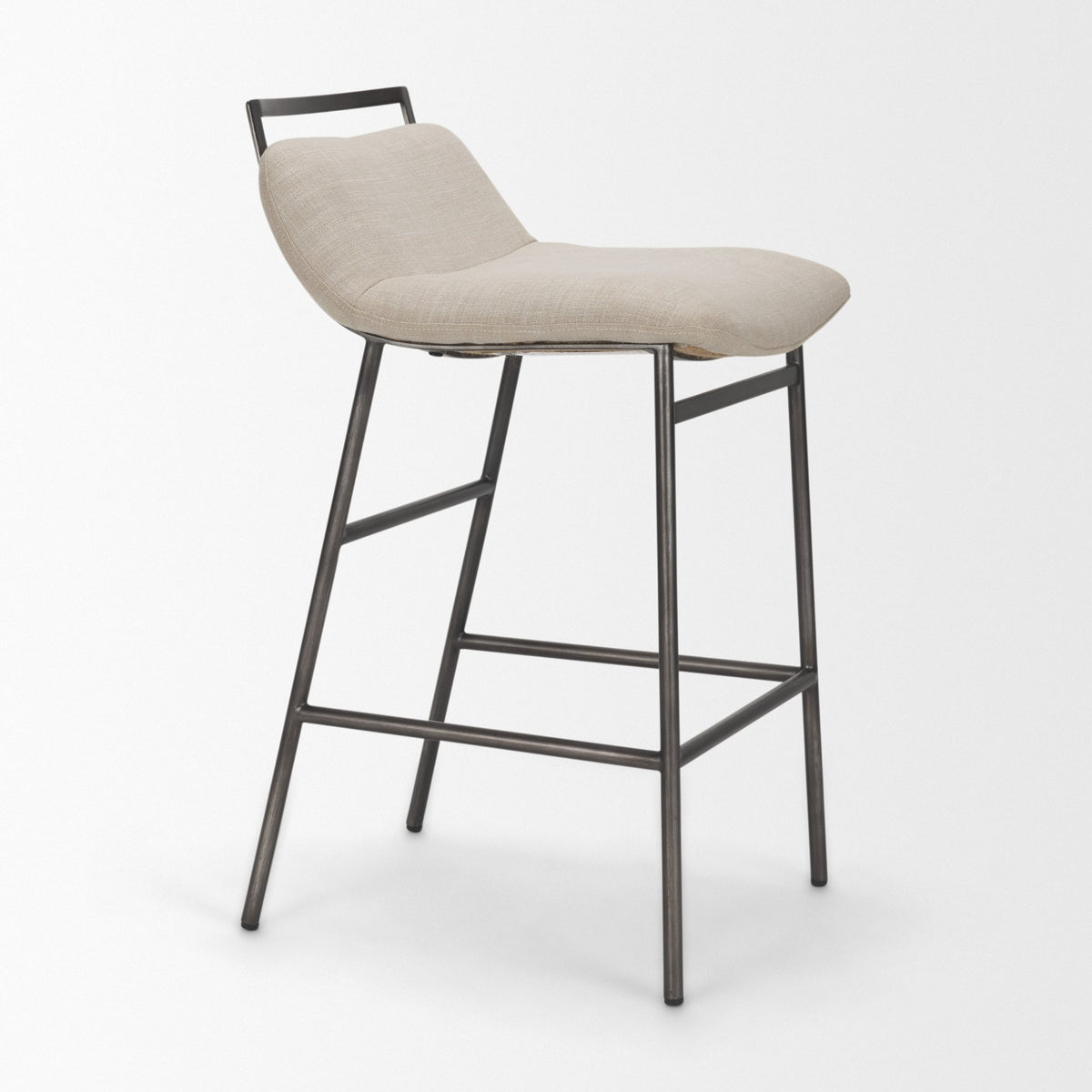 Kavalan 33.5" Total Height Sand Upholstered Seat Gray Metal Frame Counter Stool-Bar Stools-DECOROLALA