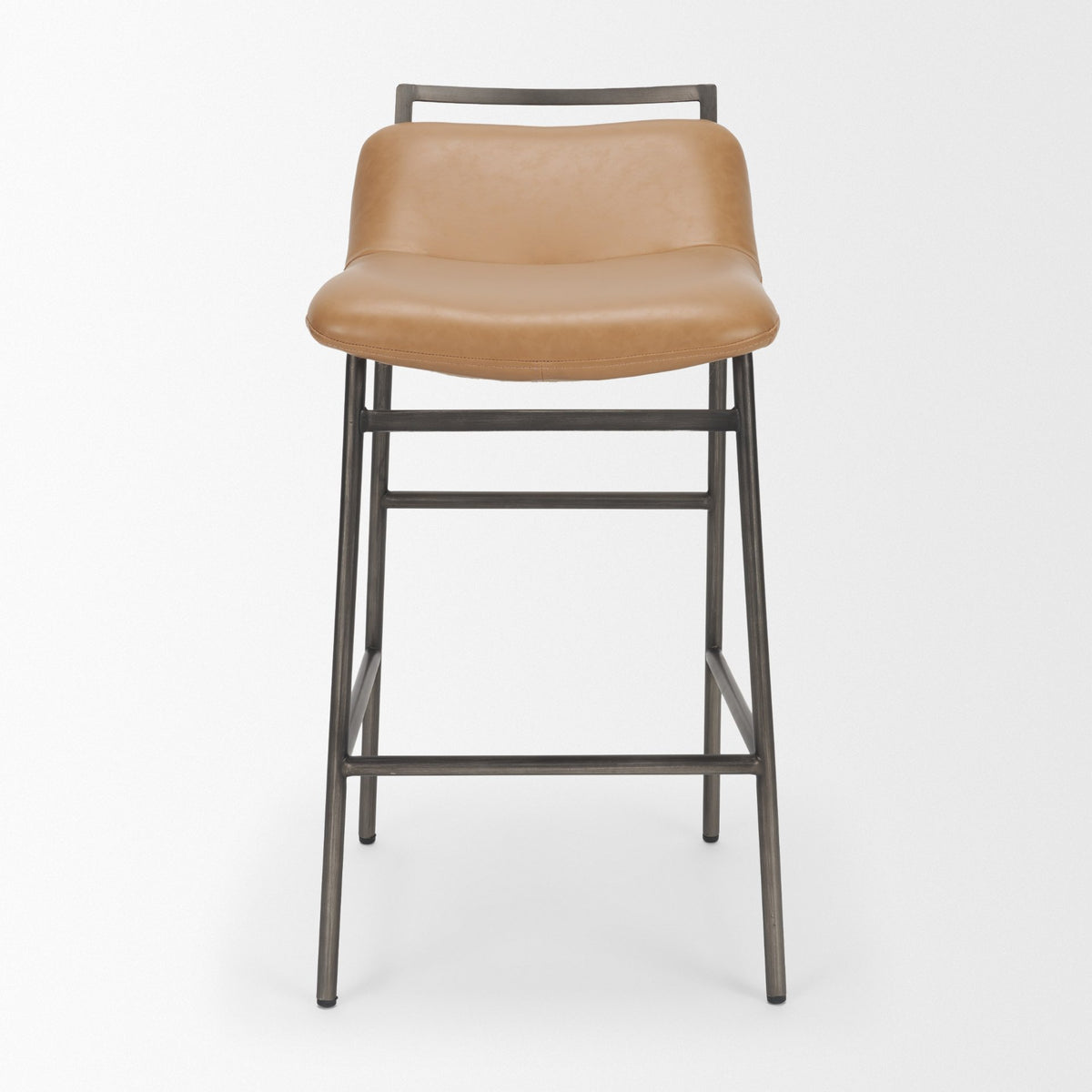 Kavalan 33.5" Total Height Tan Leather Seat Black Metal Frame Counter Stool-Bar Stools-DECOROLALA