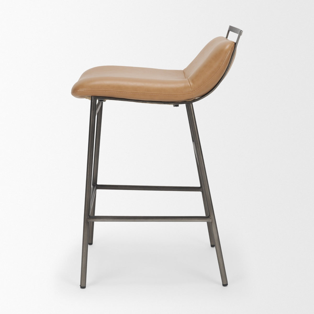 Kavalan 33.5" Total Height Tan Leather Seat Black Metal Frame Counter Stool-Bar Stools-DECOROLALA
