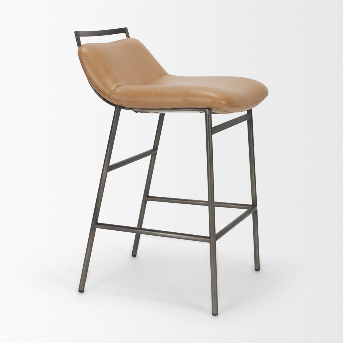 Kavalan 33.5" Total Height Tan Leather Seat Black Metal Frame Counter Stool-Bar Stools-DECOROLALA