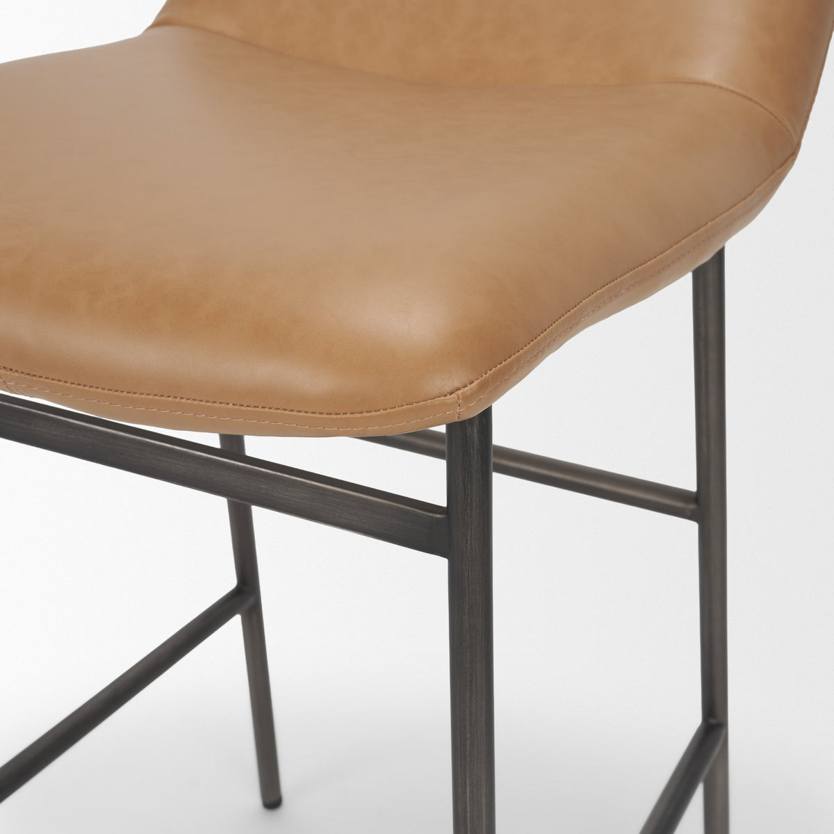 Kavalan 33.5" Total Height Tan Leather Seat Black Metal Frame Counter Stool-Bar Stools-DECOROLALA