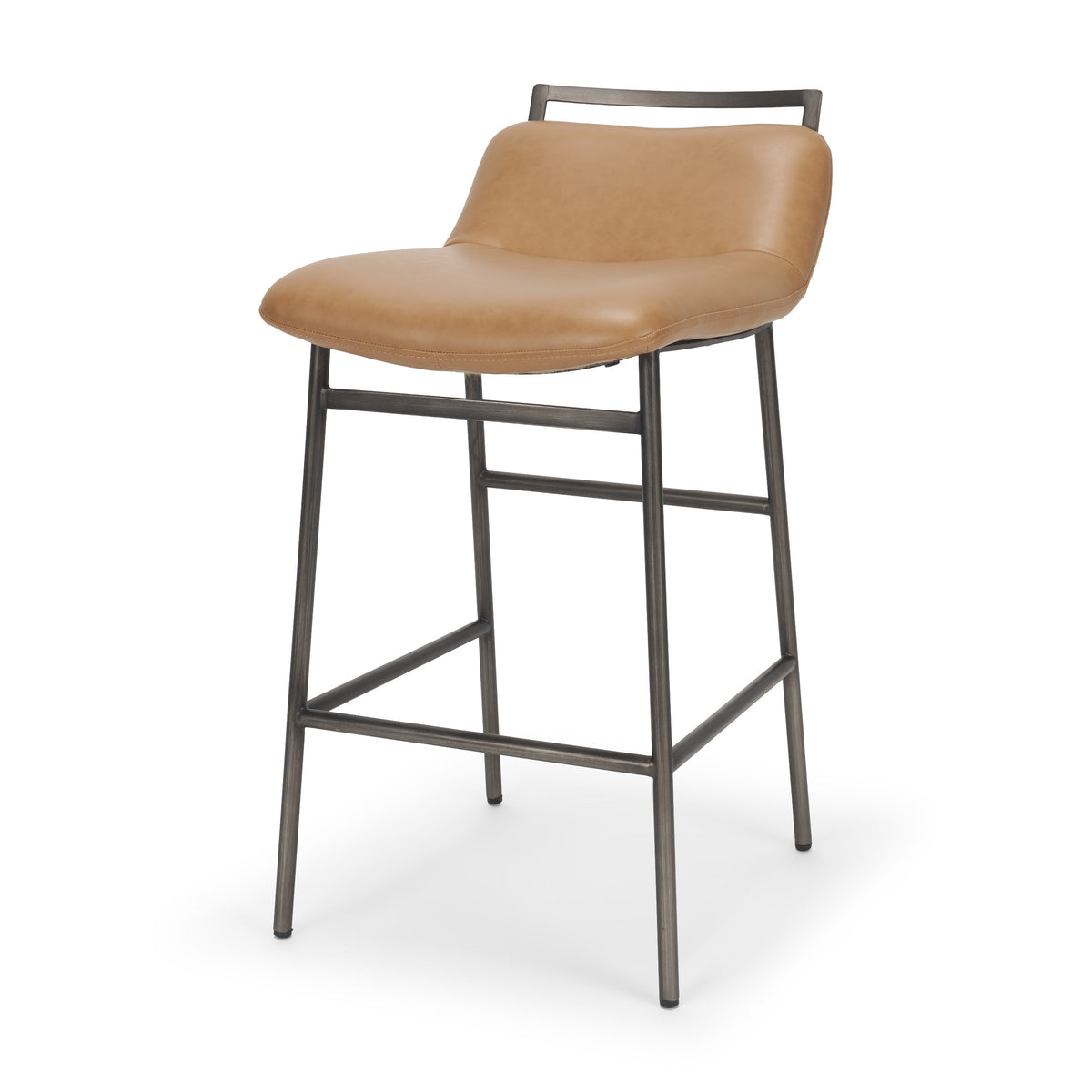 Kavalan 33.5" Total Height Tan Leather Seat Black Metal Frame Counter Stool-Bar Stools-DECOROLALA