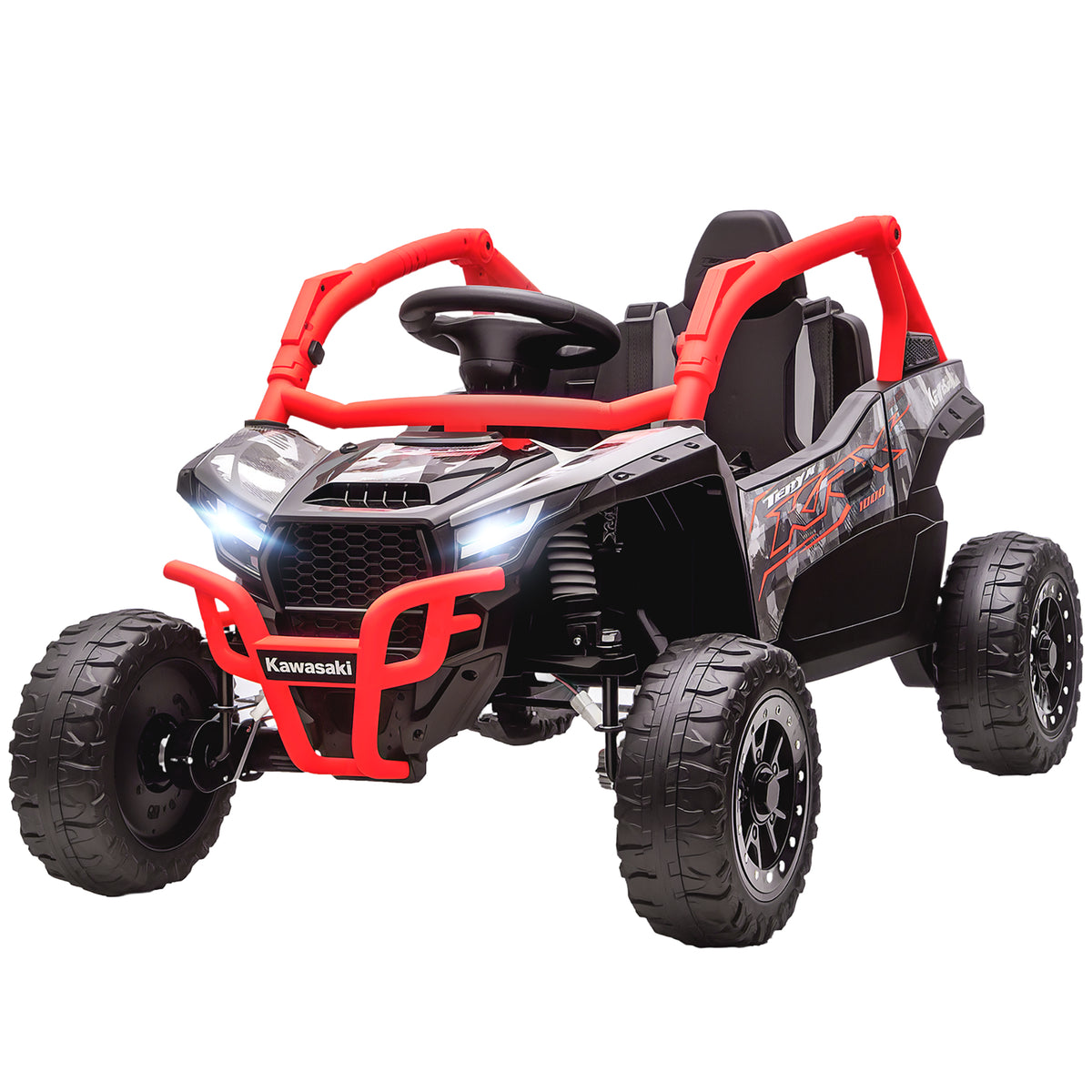 12V Ride on Truck, Licensed KAWASAKI TERYX KRX 2WD Kids Electric Car with Rear Suspension for 3-8 Years, Red-Toys & Games > Baby & Toddler Toys > Electric Ride-On Toys > Electric Toy Cars-DECOROLALA
