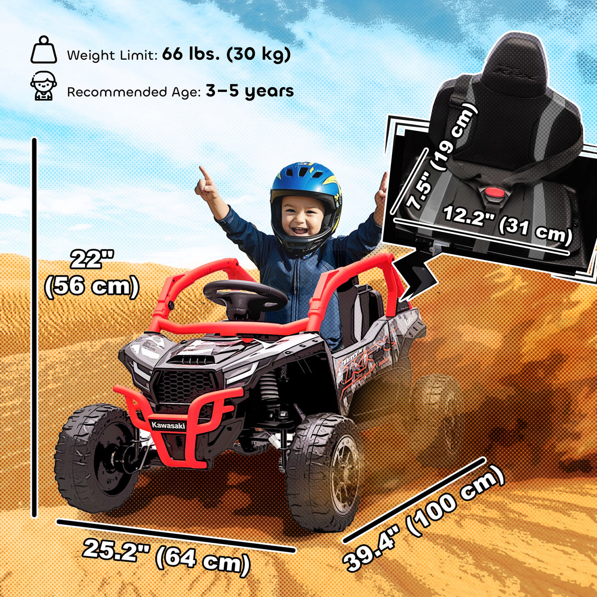 12V Ride on Truck, Licensed KAWASAKI TERYX KRX 2WD Kids Electric Car with Rear Suspension for 3-8 Years, Red-Toys & Games > Baby & Toddler Toys > Electric Ride-On Toys > Electric Toy Cars-DECOROLALA