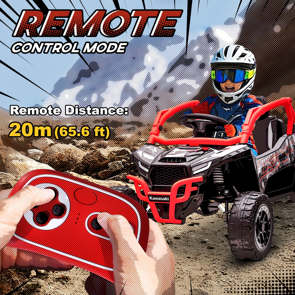 12V Ride on Truck, Licensed KAWASAKI TERYX KRX 2WD Kids Electric Car with Rear Suspension for 3-8 Years, Red-Toys & Games > Baby & Toddler Toys > Electric Ride-On Toys > Electric Toy Cars-DECOROLALA