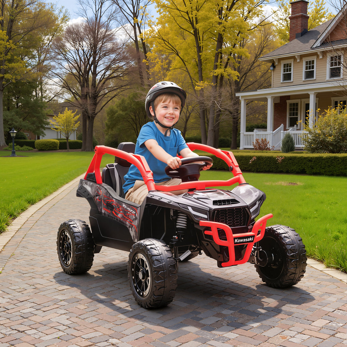 12V Ride on Truck, Licensed KAWASAKI TERYX KRX 2WD Kids Electric Car with Rear Suspension for 3-8 Years, Red-Toys & Games > Baby & Toddler Toys > Electric Ride-On Toys > Electric Toy Cars-DECOROLALA